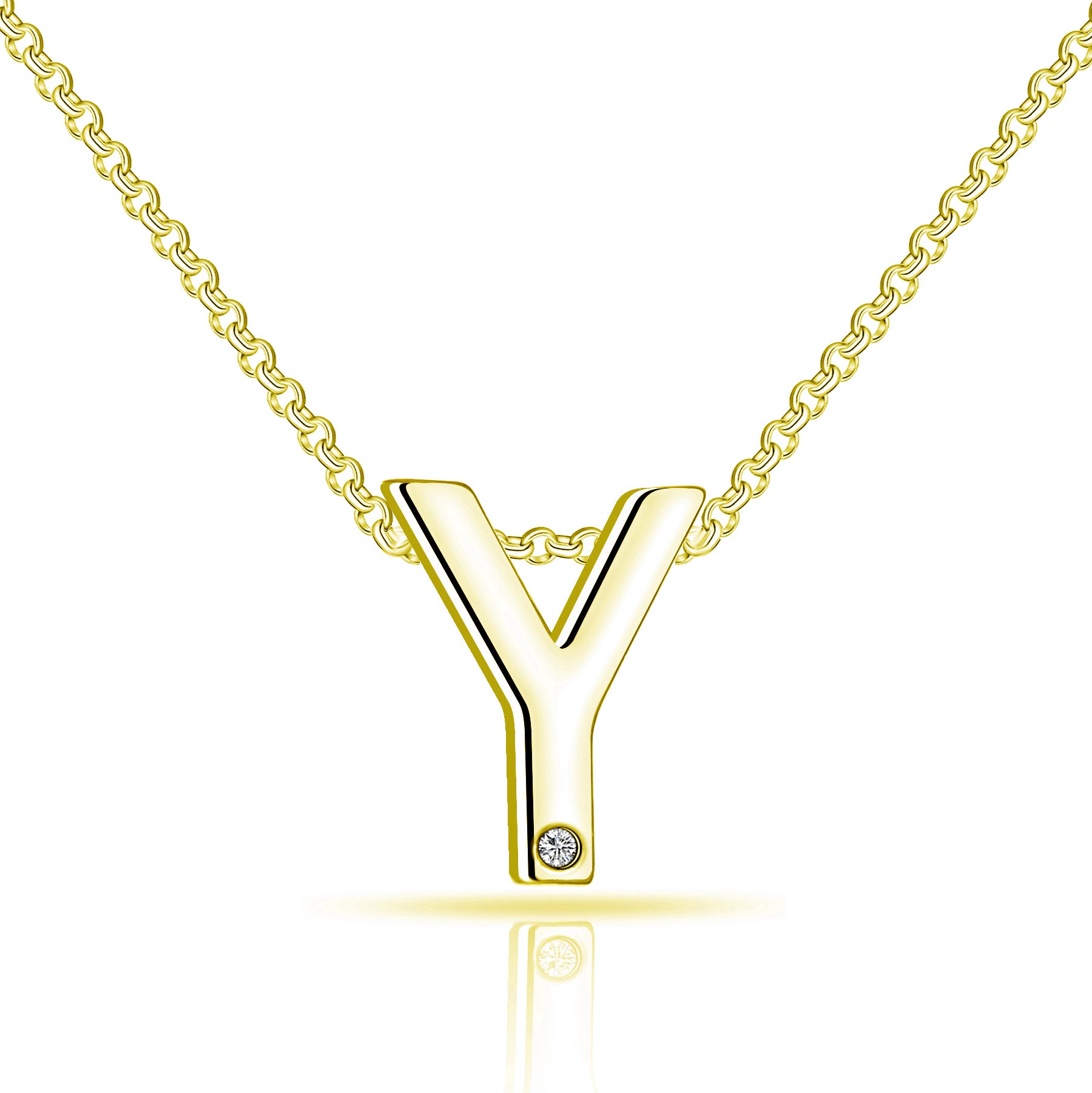 Gold Plated Initial Necklace Letter Y Created with Zircondia® Crystals by Philip Jones Jewellery