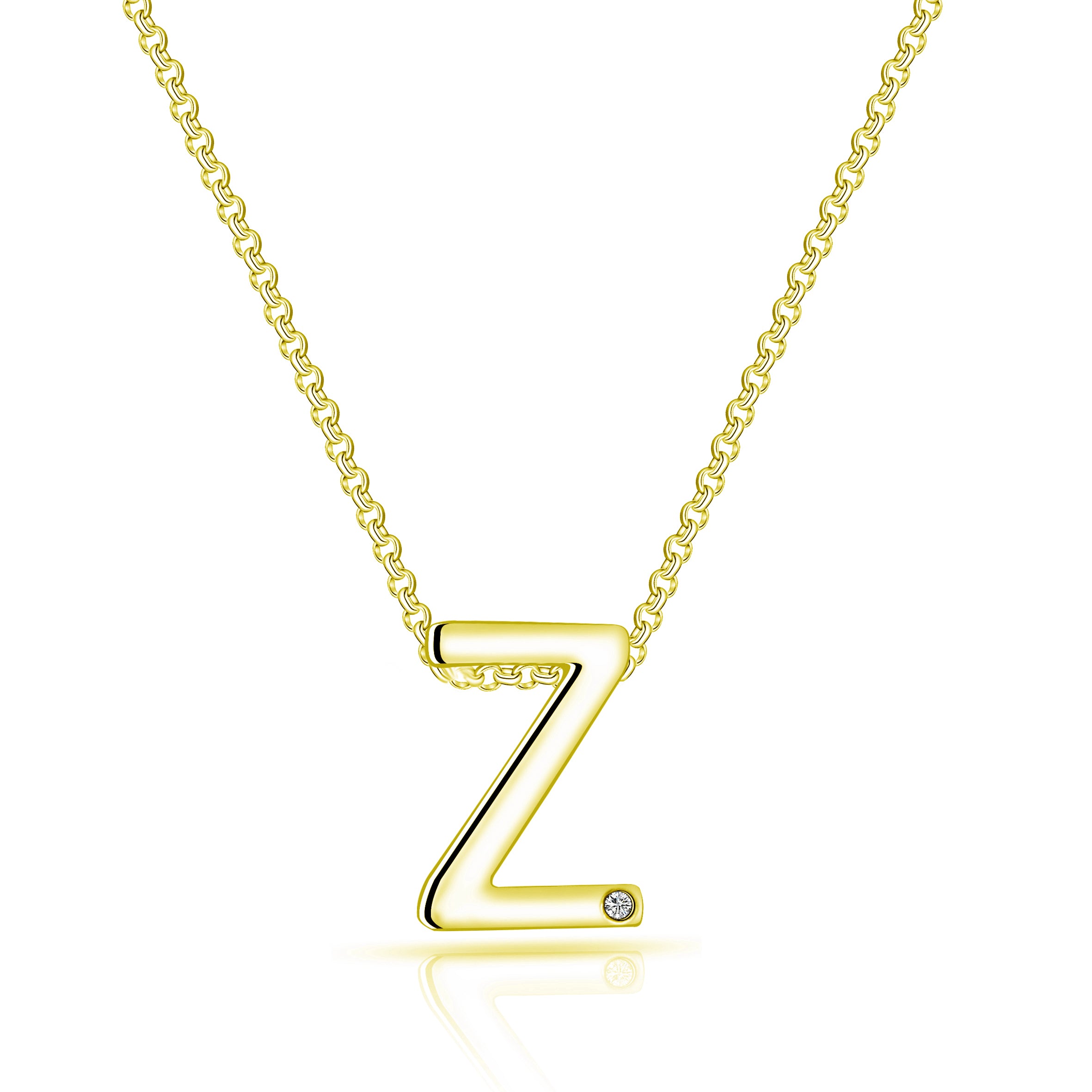Gold Plated Initial Necklace Letter Z Created with Zircondia® Crystals