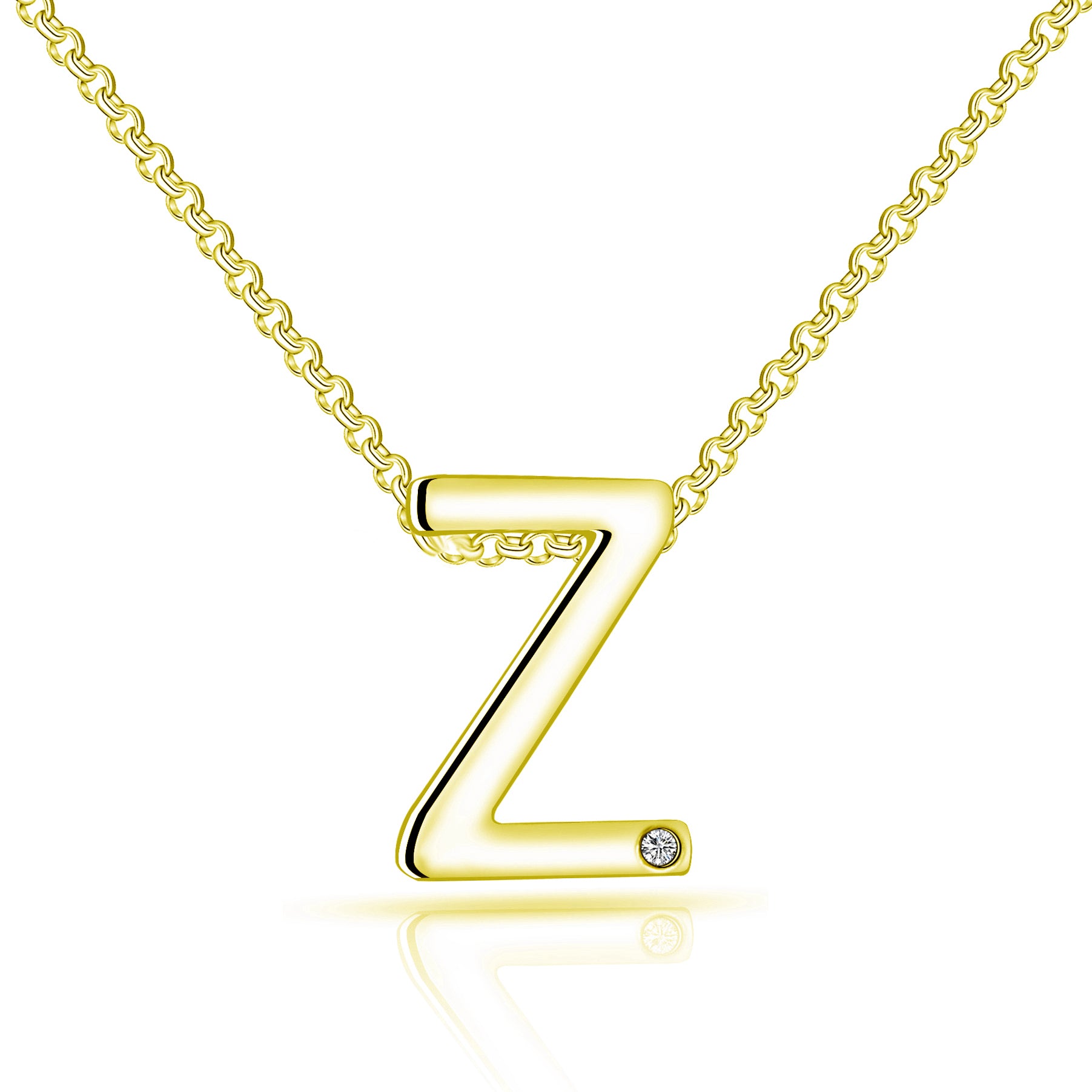 Gold Plated Initial Necklace Letter Z Created with Zircondia® Crystals by Philip Jones Jewellery