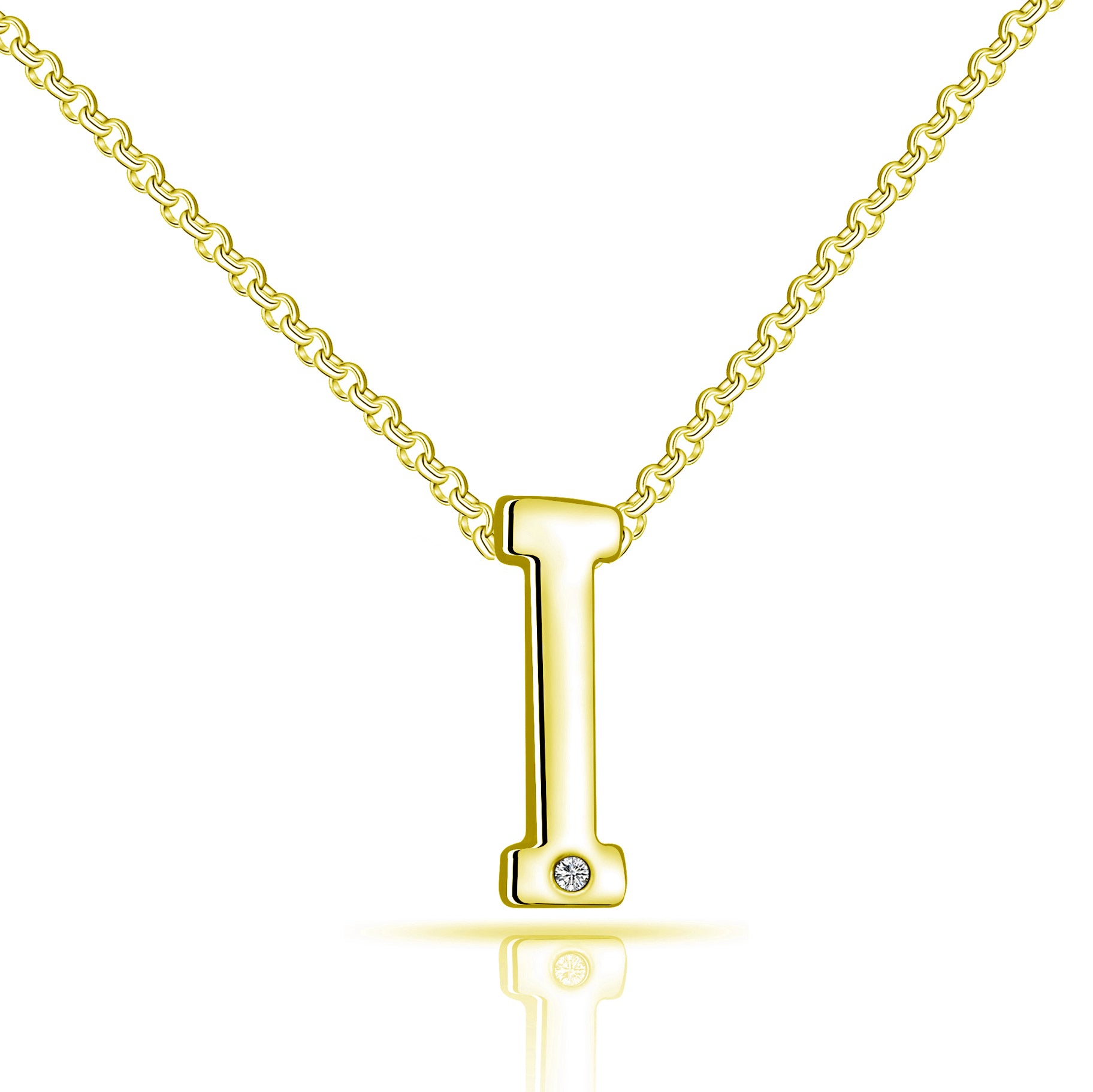 Gold Plated Initial Necklace Letter I Created with Zircondia® Crystals by Philip Jones Jewellery