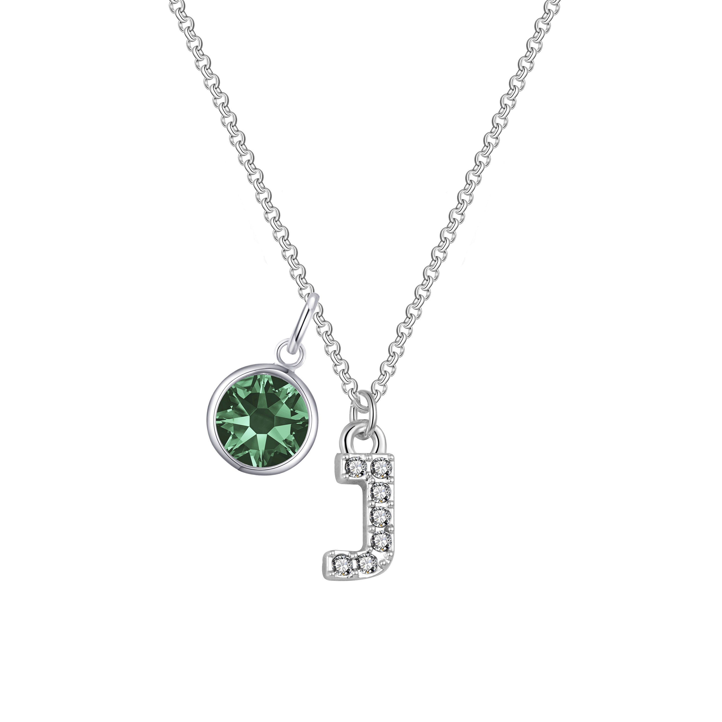 Birthstone Pave Initial Necklace Letter J Created with Zircondia® Crystals