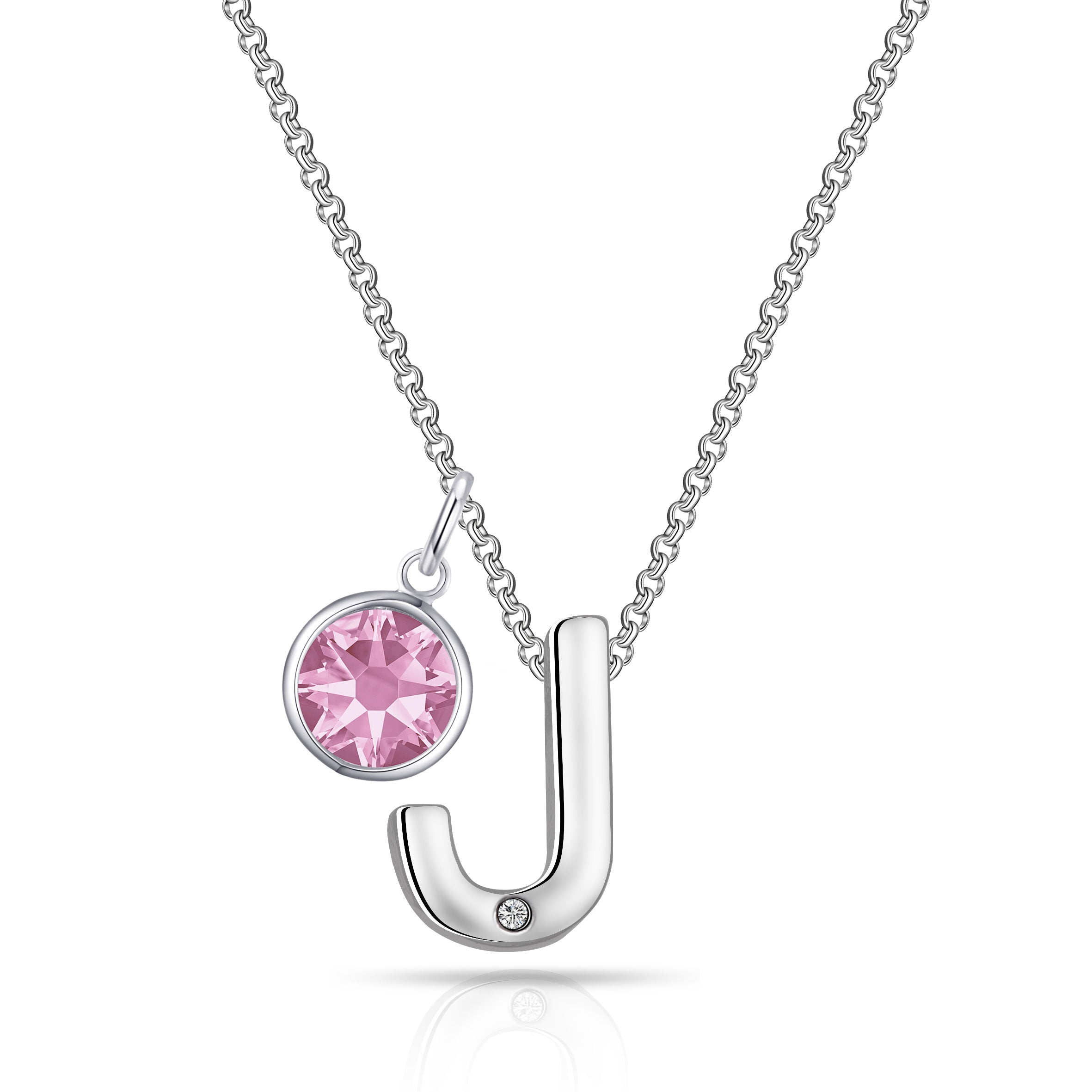 Birthstone Initial Necklace Letter J Created with Zircondia® Crystals