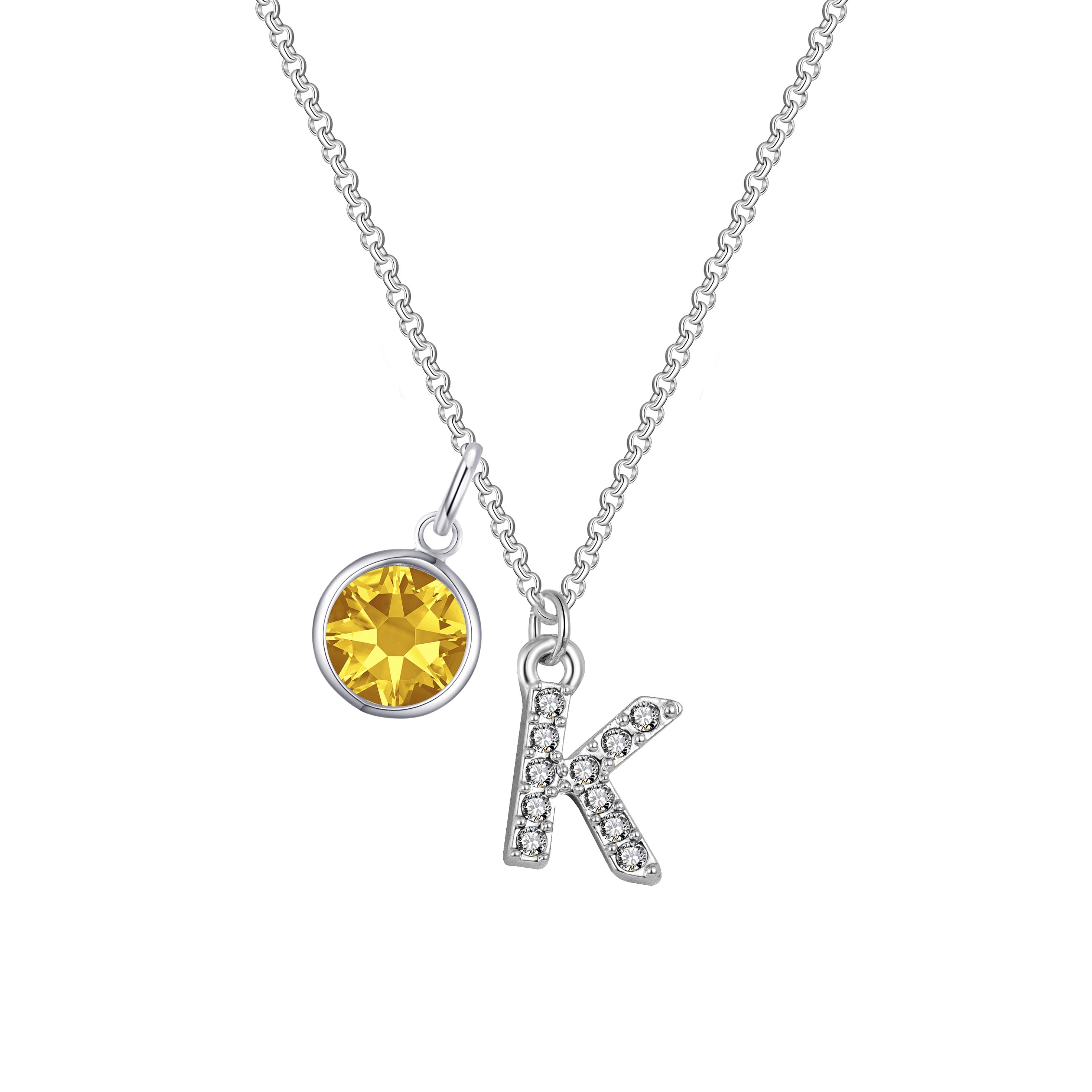 Birthstone Pave Initial Necklace Letter K Created with Zircondia® Crystals