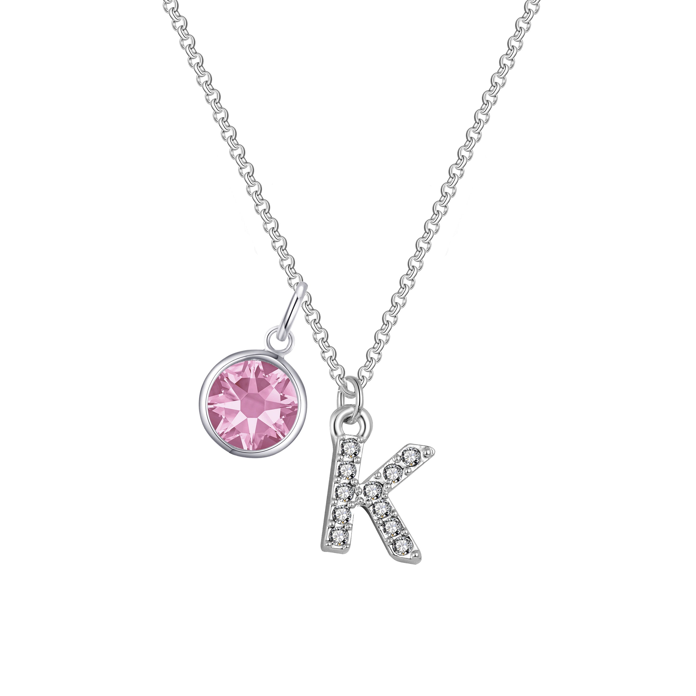 Birthstone Pave Initial Necklace Letter K Created with Zircondia® Crystals