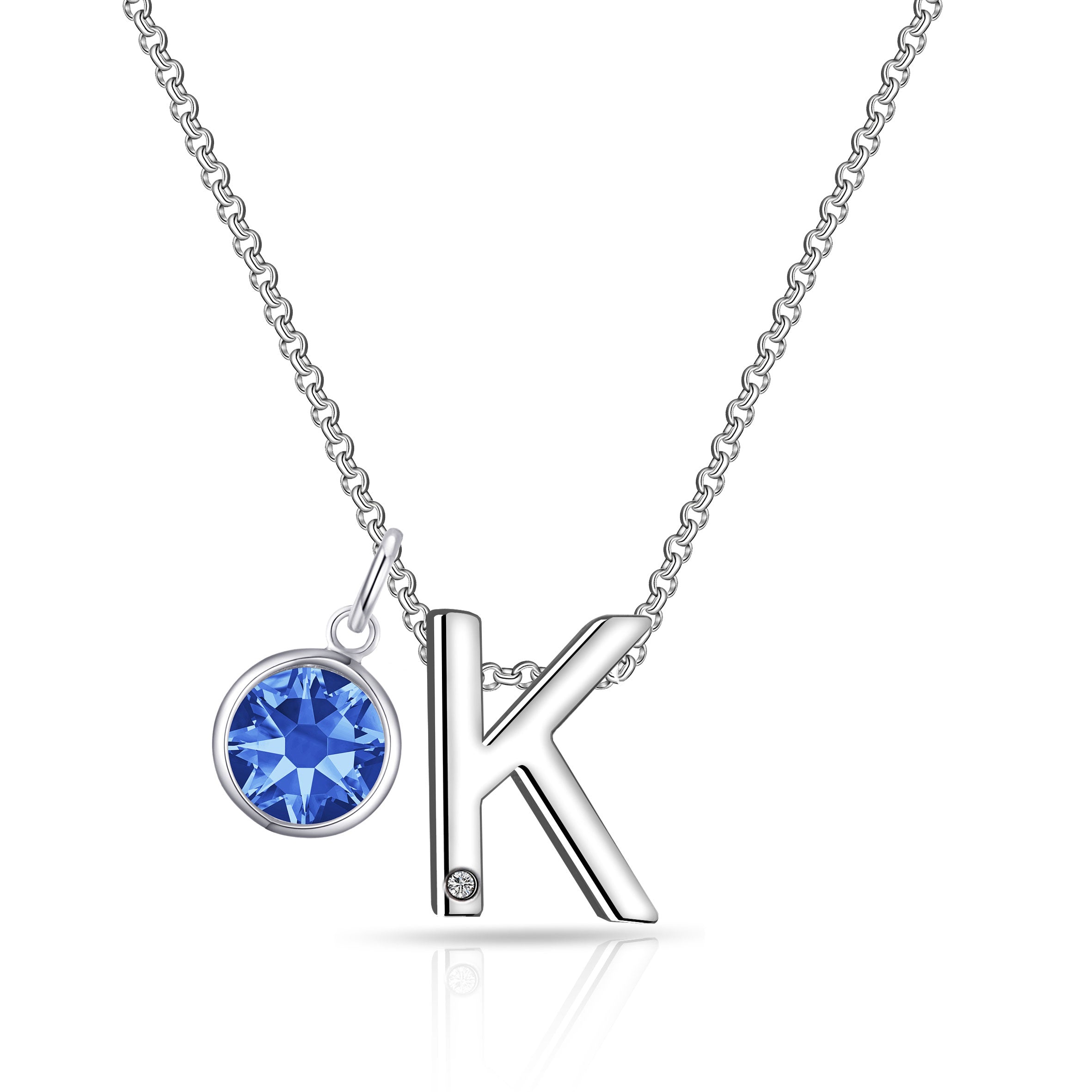 Birthstone Initial Necklace Letter K Created with Zircondia® Crystals