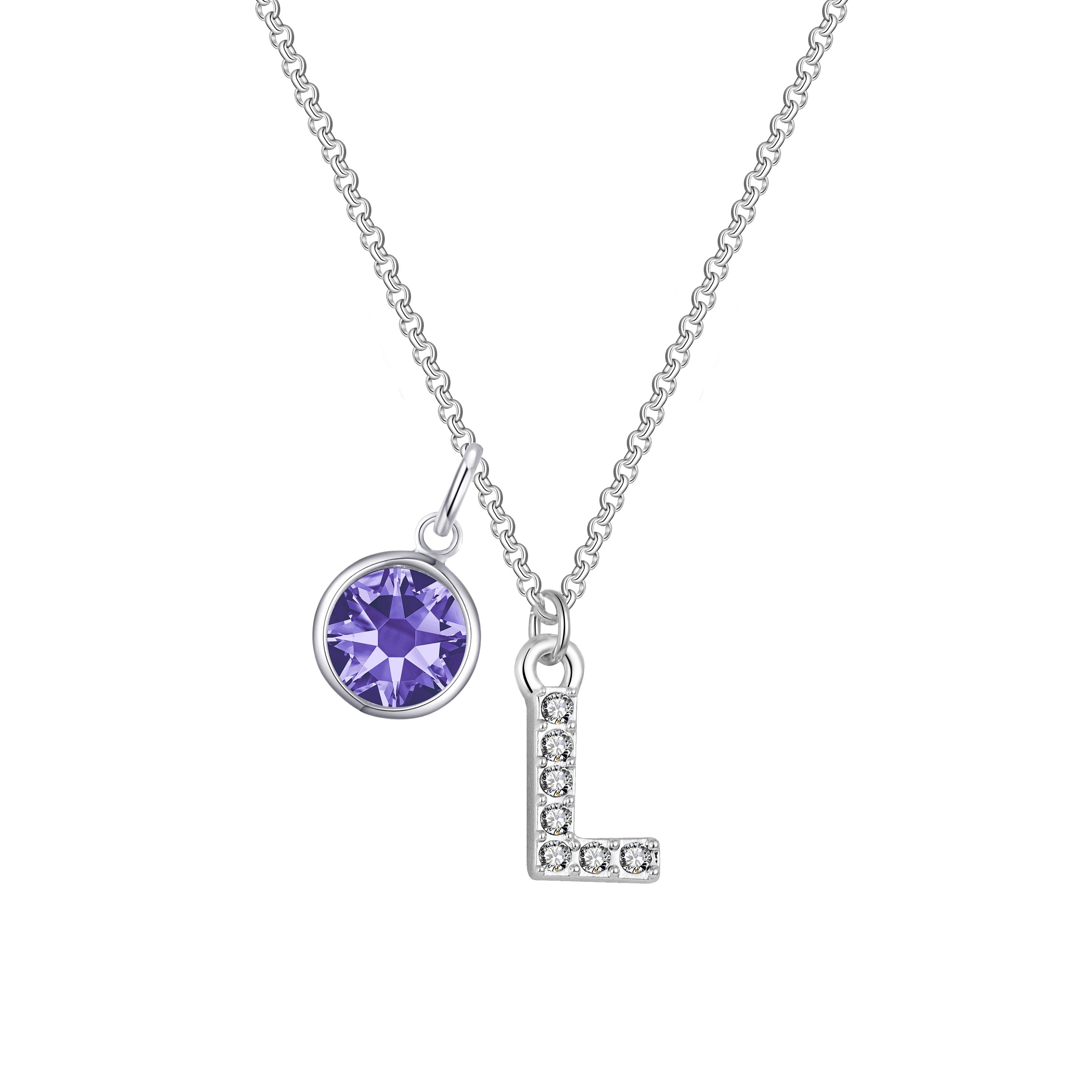 Birthstone Pave Initial Necklace Letter L Created with Zircondia® Crystals