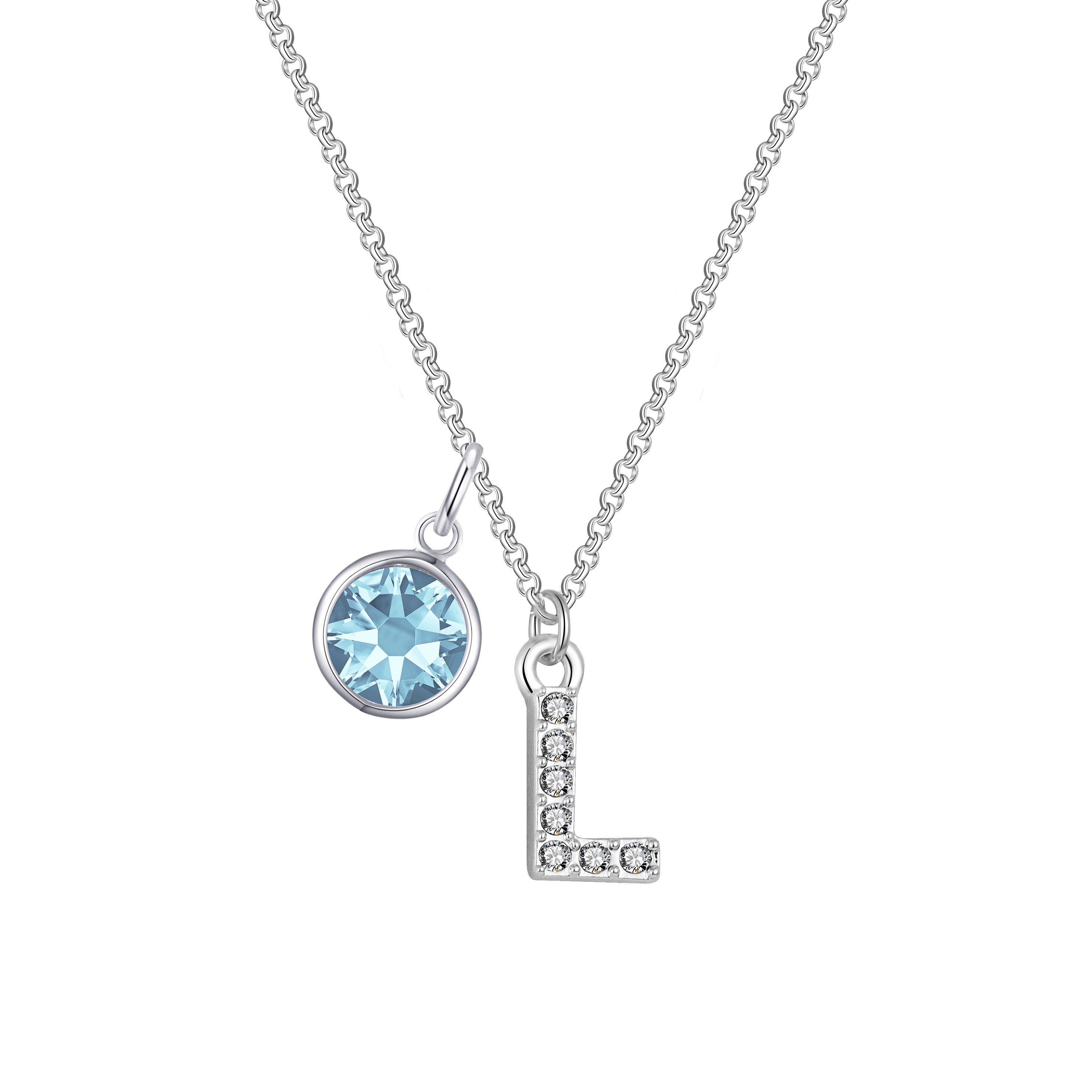 Birthstone Pave Initial Necklace Letter L Created with Zircondia® Crystals