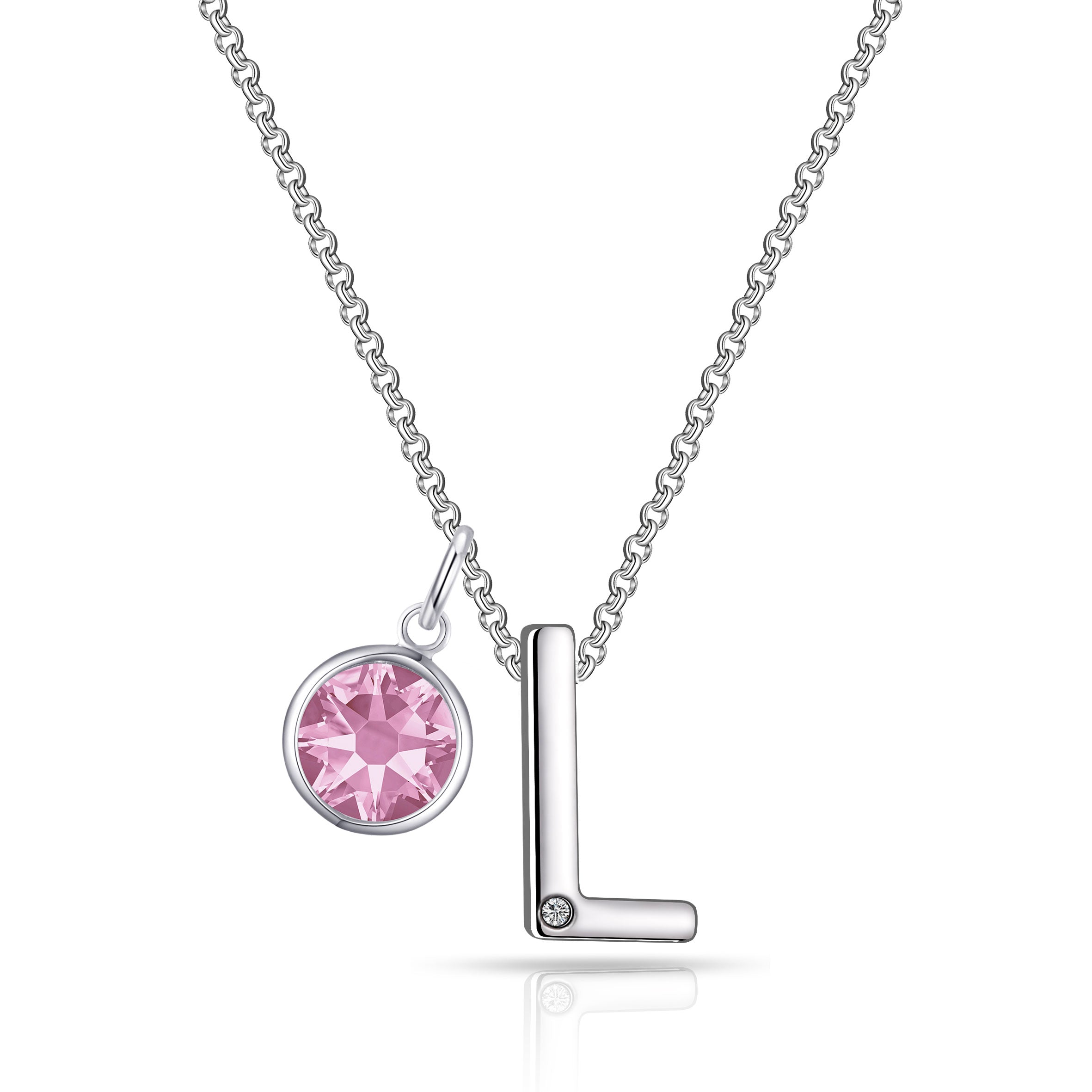 Birthstone Initial Necklace Letter L Created with Zircondia® Crystals