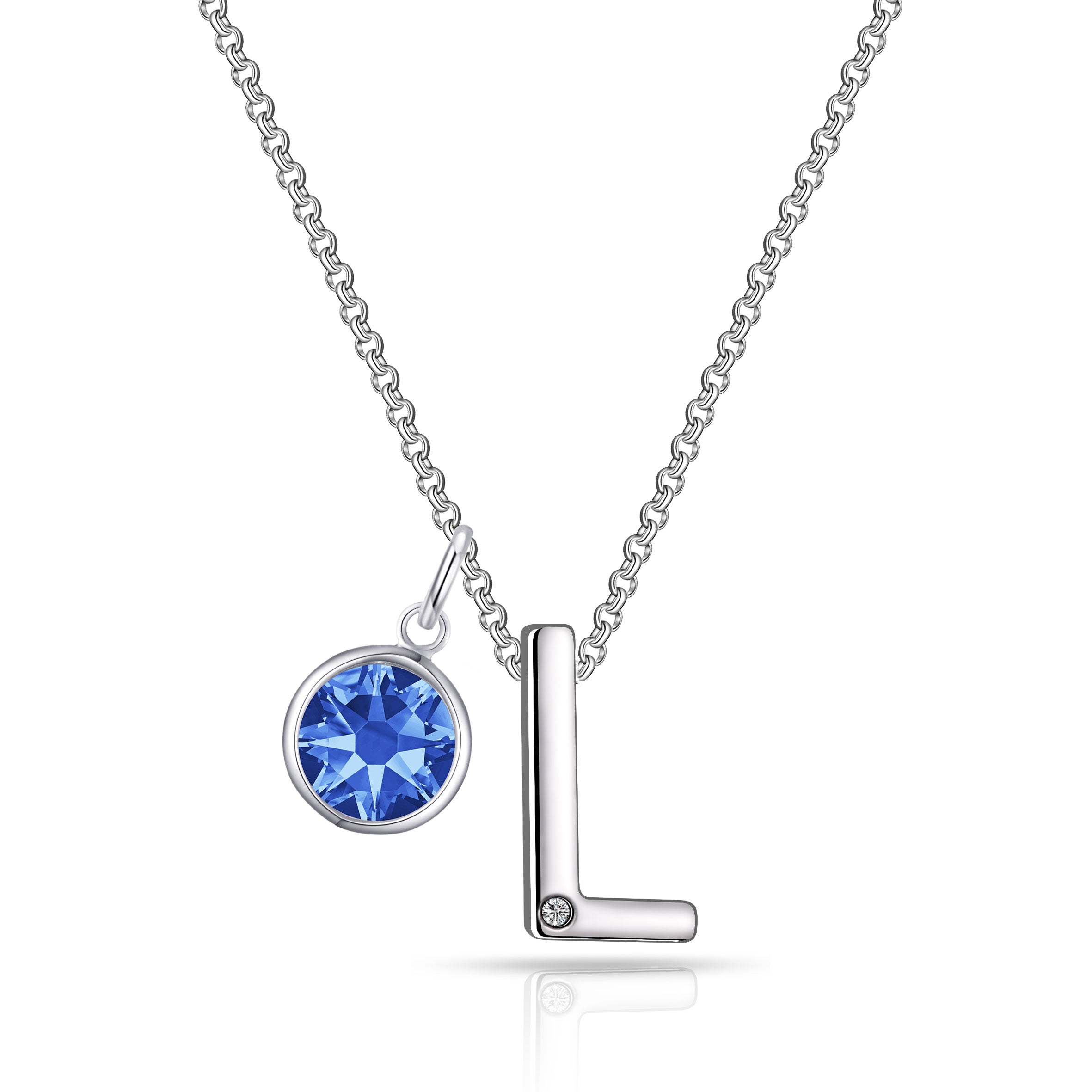 Birthstone Initial Necklace Letter L Created with Zircondia® Crystals