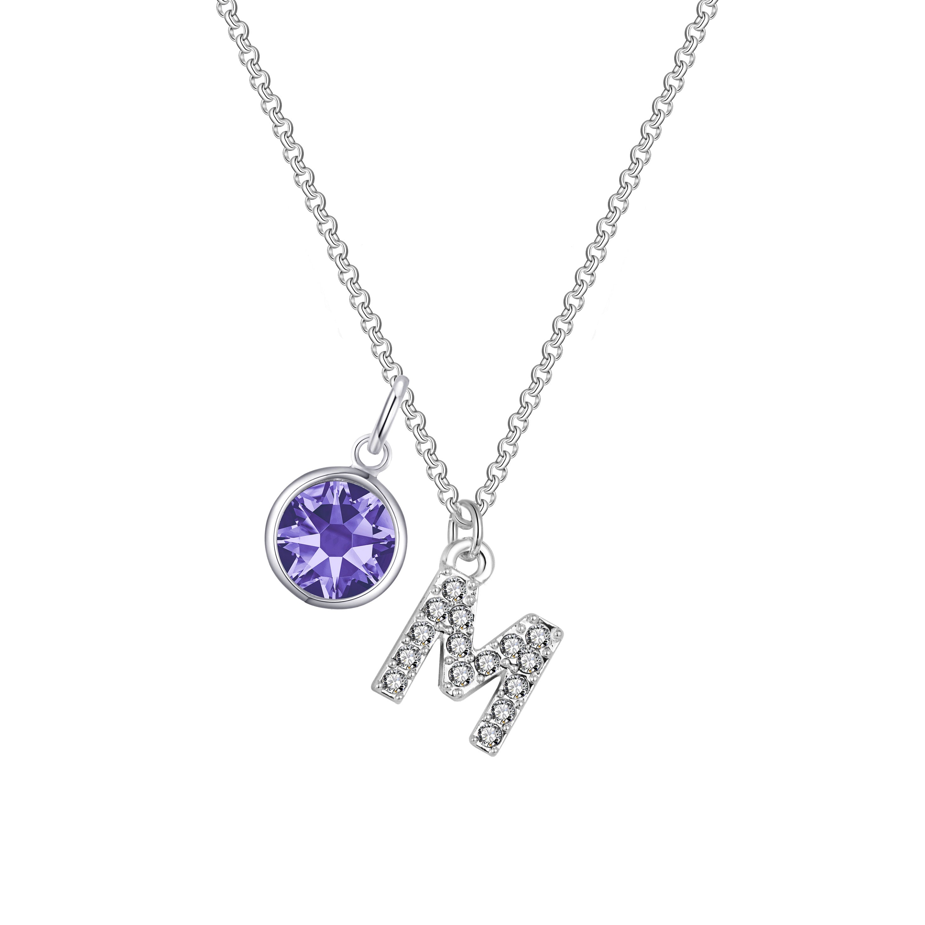 Birthstone Pave Initial Necklace Letter M Created with Zircondia® Crystals