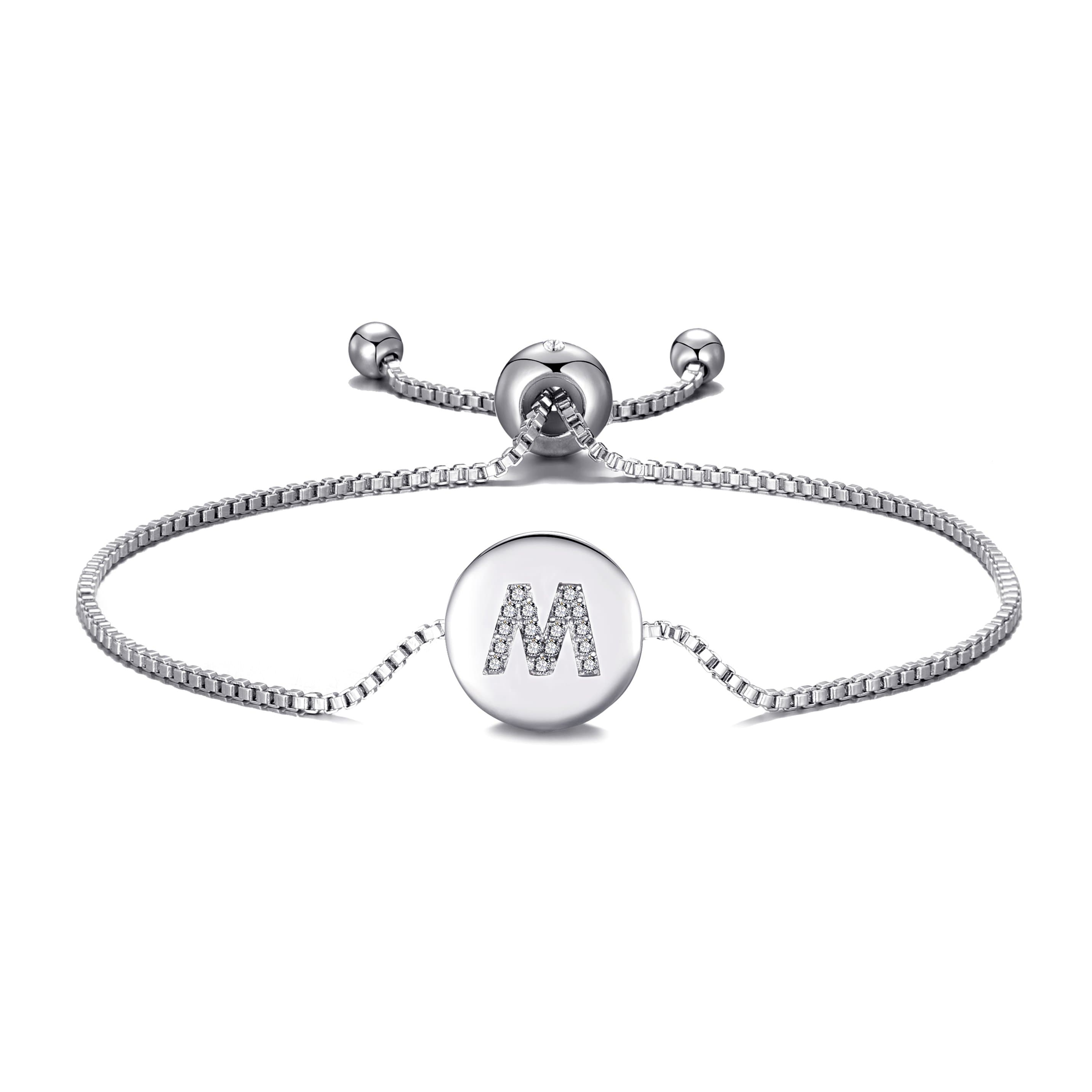 Initial Friendship Bracelet Letter M Created with Zircondia® Crystals by Philip Jones Jewellery
