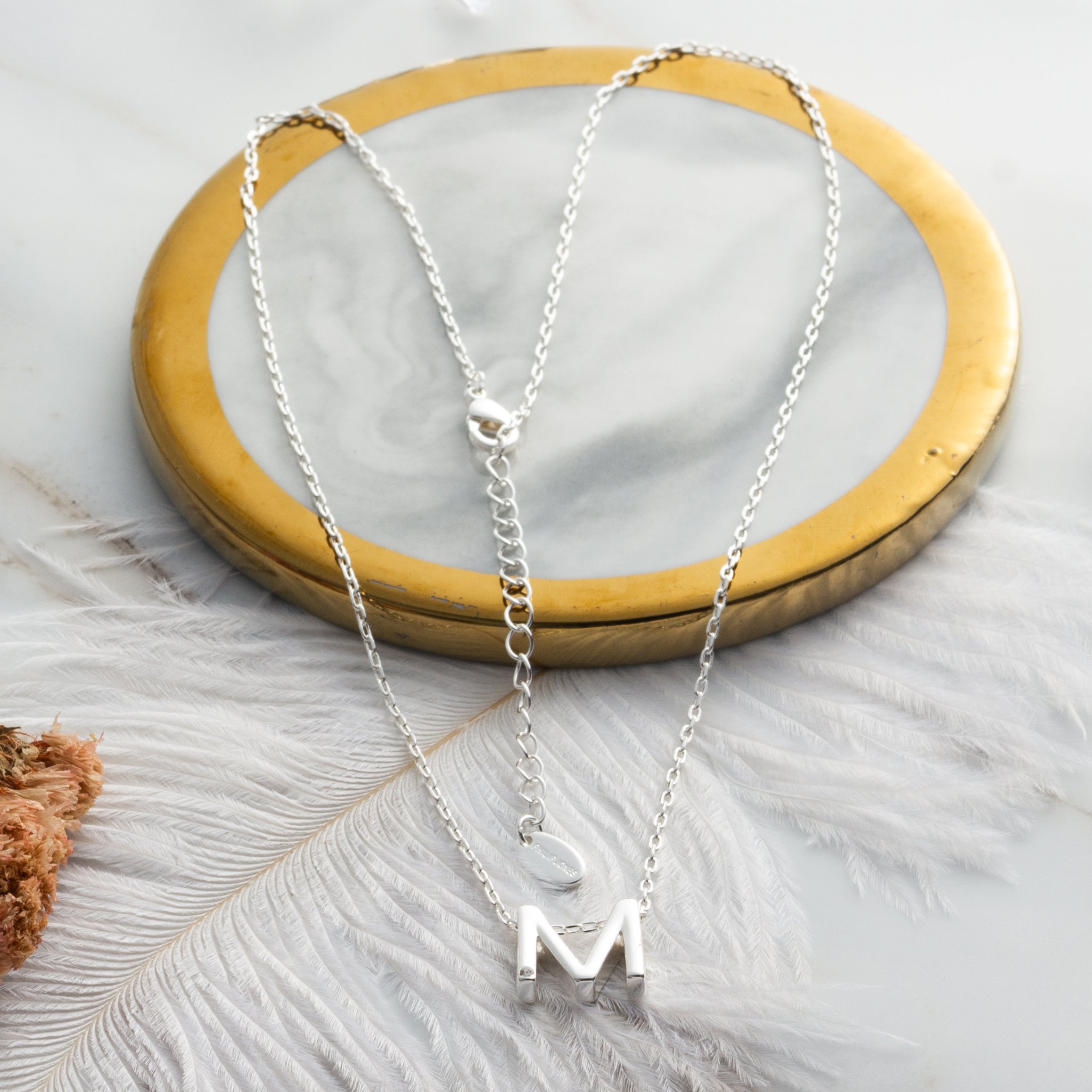 Initial Necklace Letter M Created with Zircondia® Crystals