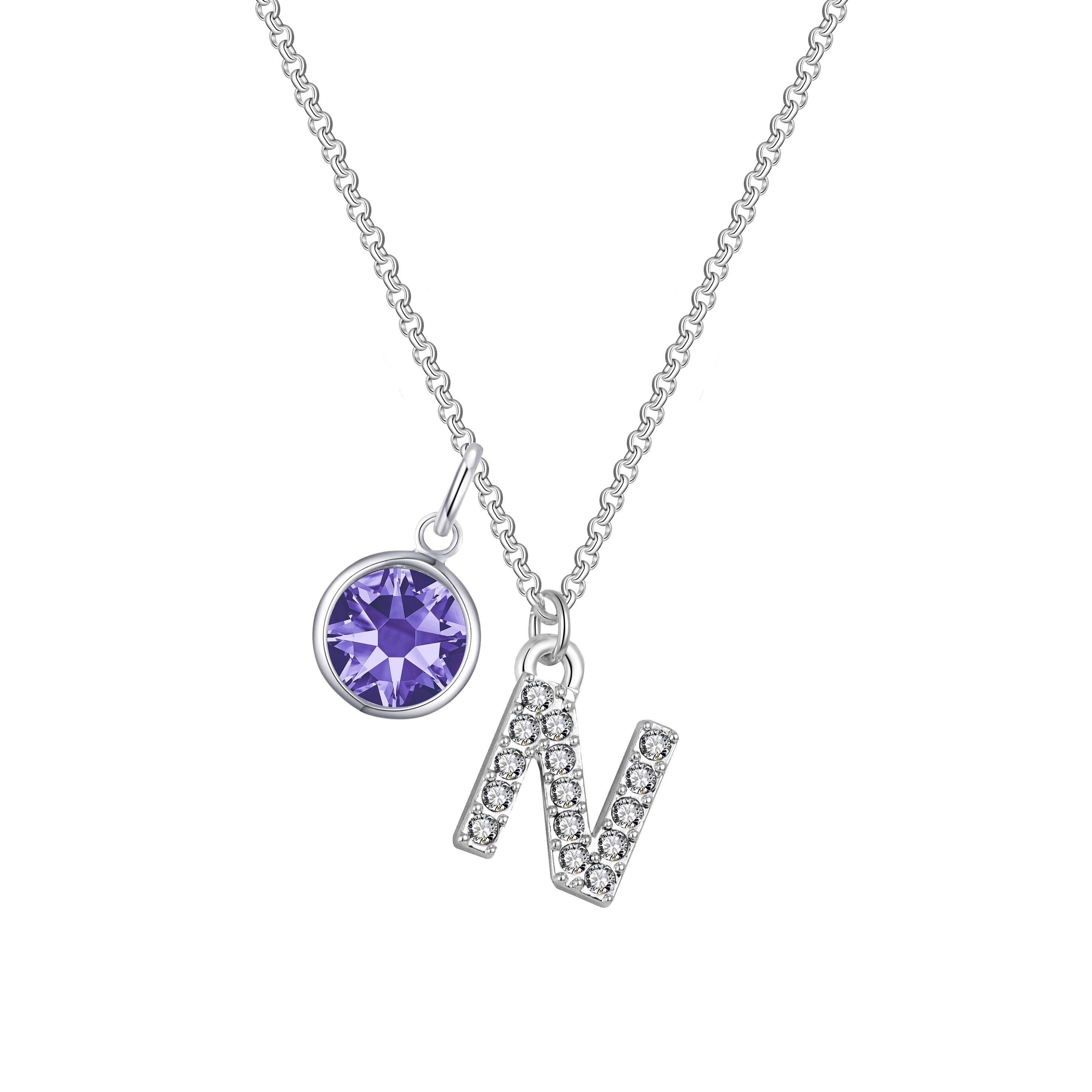 Birthstone Pave Initial Necklace Letter N Created with Zircondia® Crystals