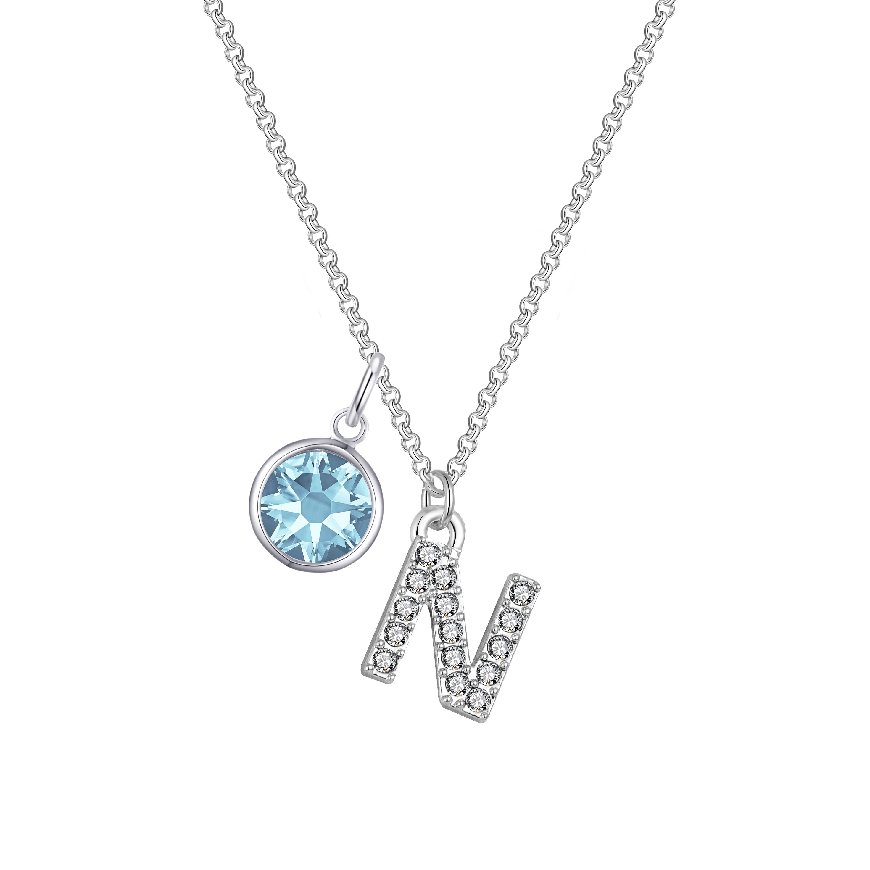 Birthstone Pave Initial Necklace Letter N Created with Zircondia® Crystals