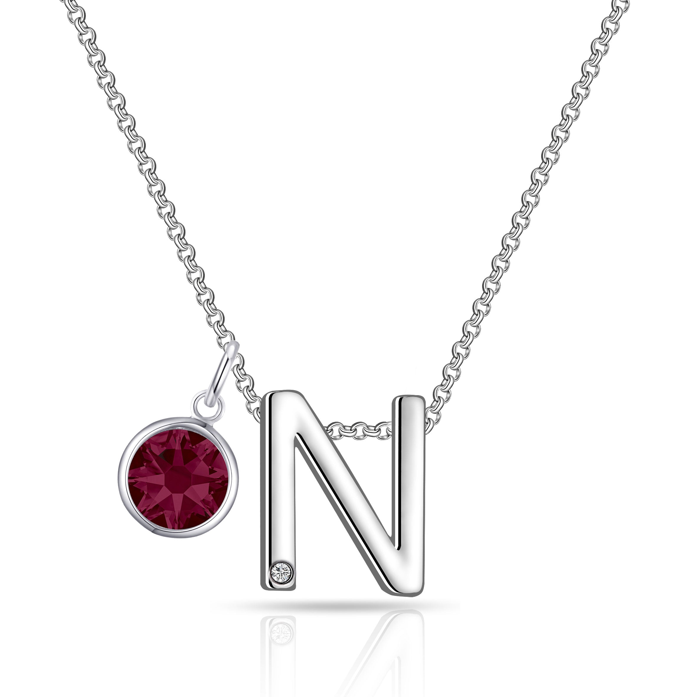 Birthstone Initial Necklace Letter N Created with Zircondia® Crystals