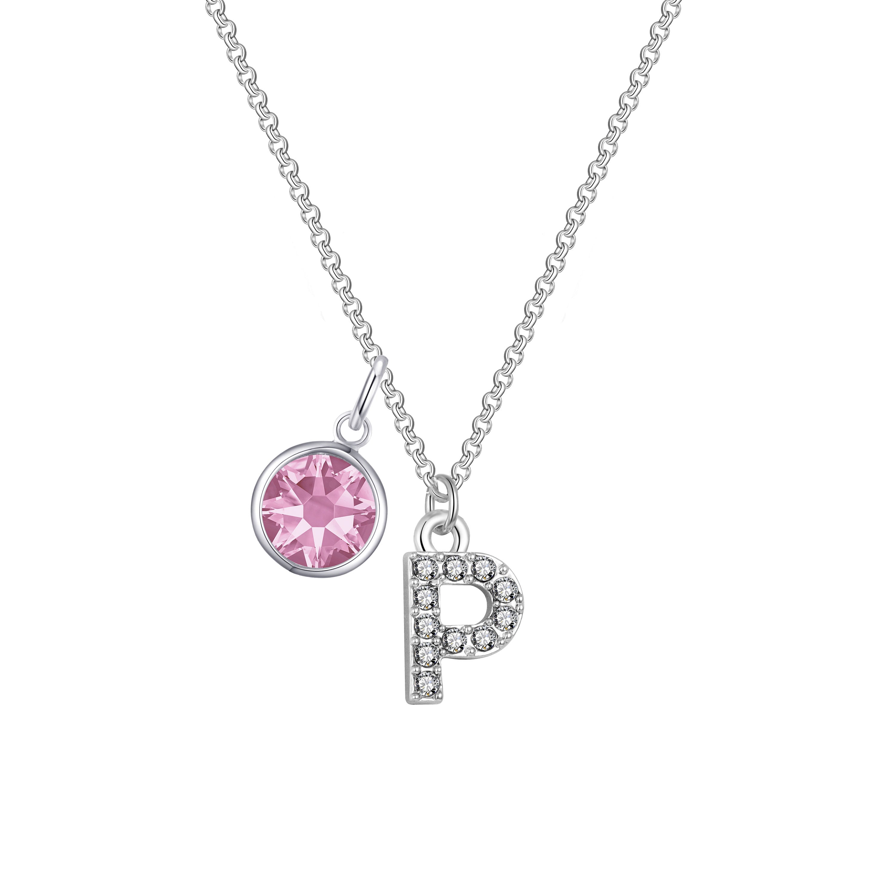 Birthstone Pave Initial Necklace Letter P Created with Zircondia® Crystals