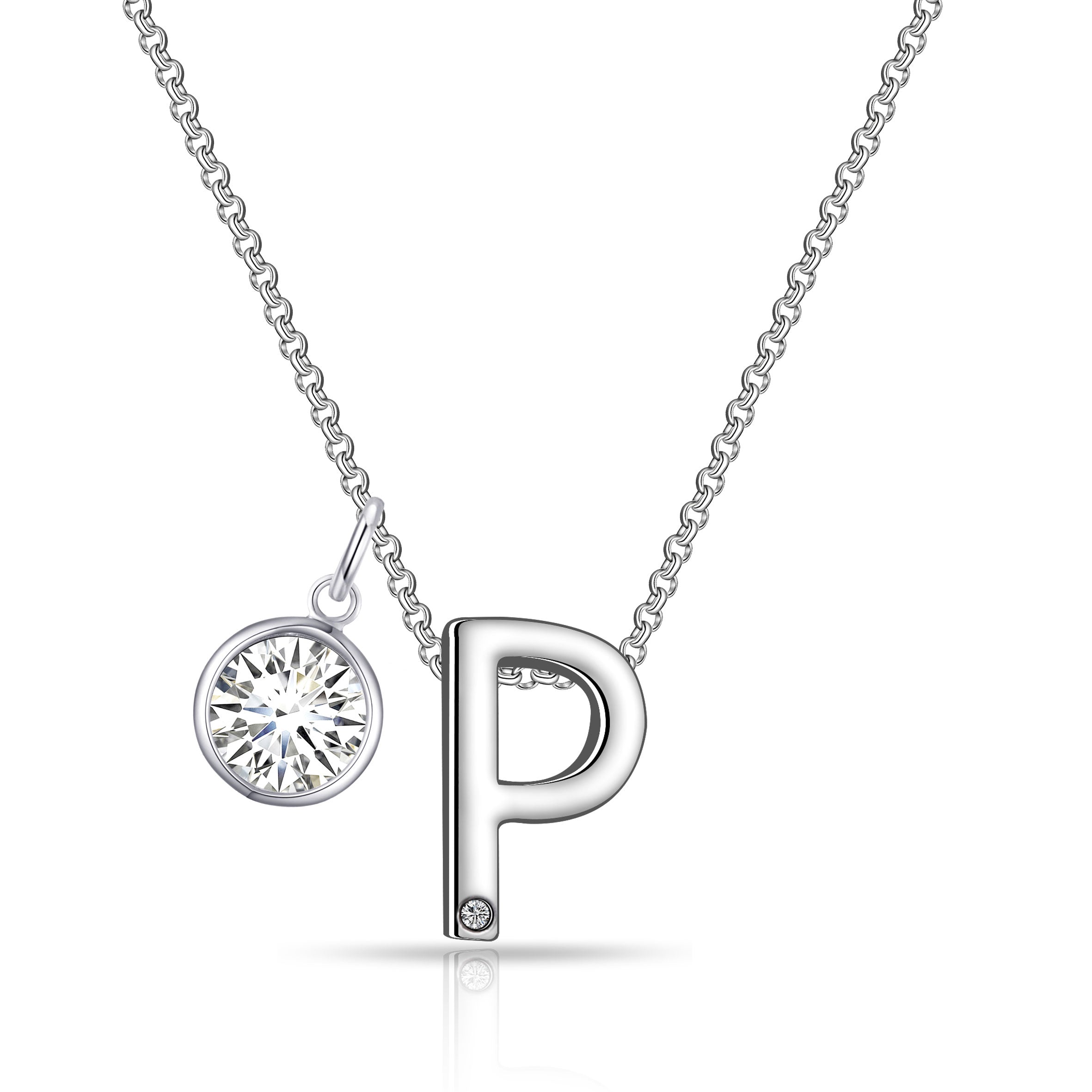 Birthstone Initial Necklace Letter P Created with Zircondia® Crystals
