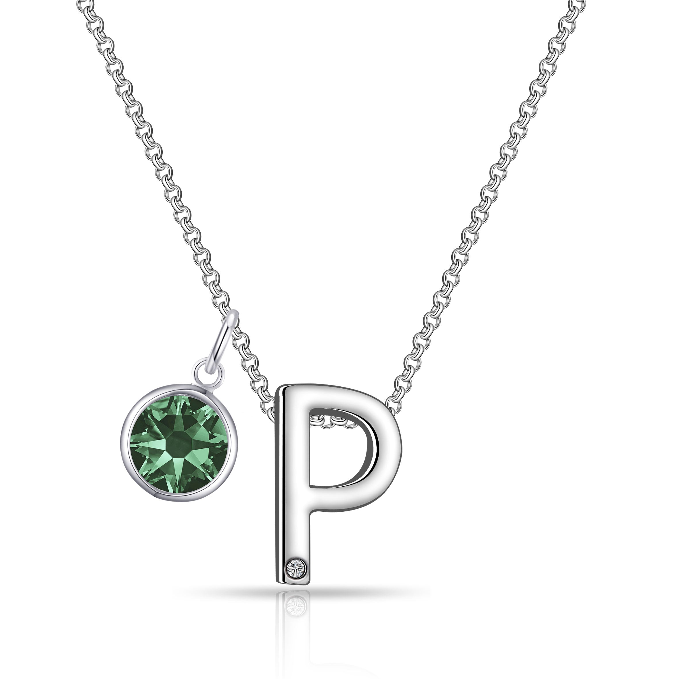 Birthstone Initial Necklace Letter P Created with Zircondia® Crystals