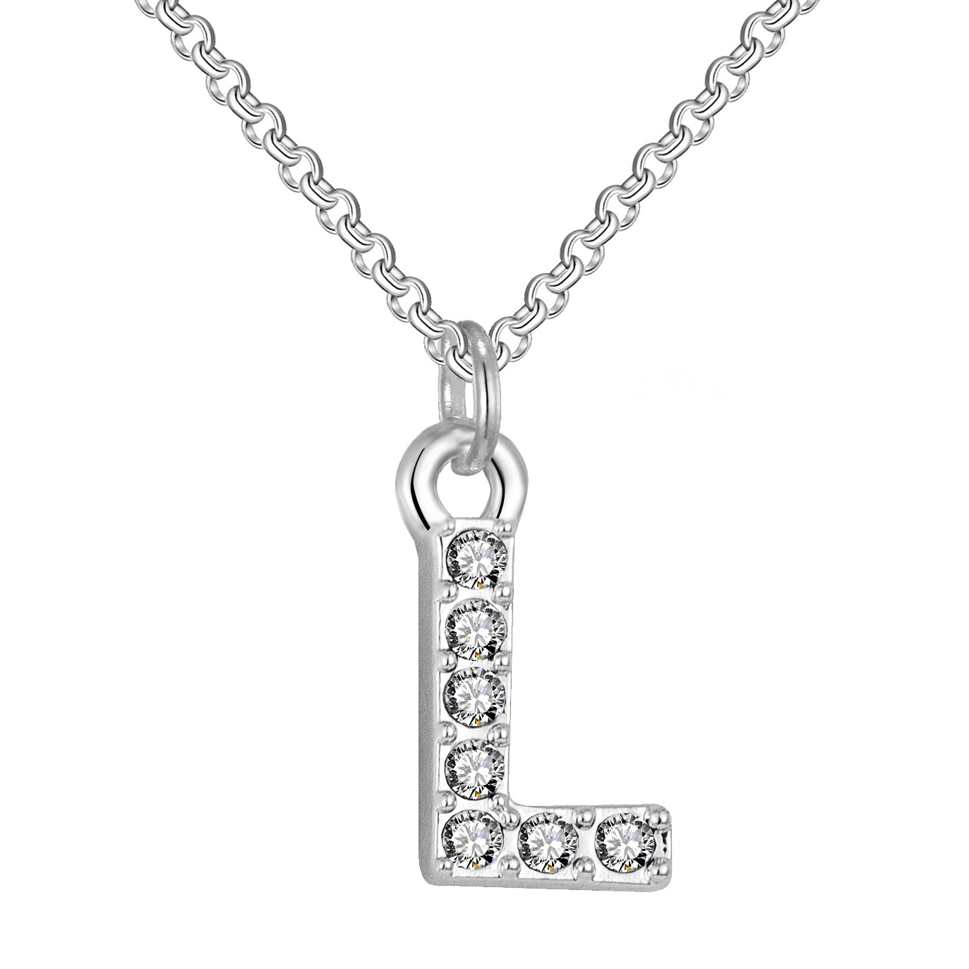 Pave Initial Necklace Letter L Created with Zircondia® Crystals by Philip Jones Jewellery