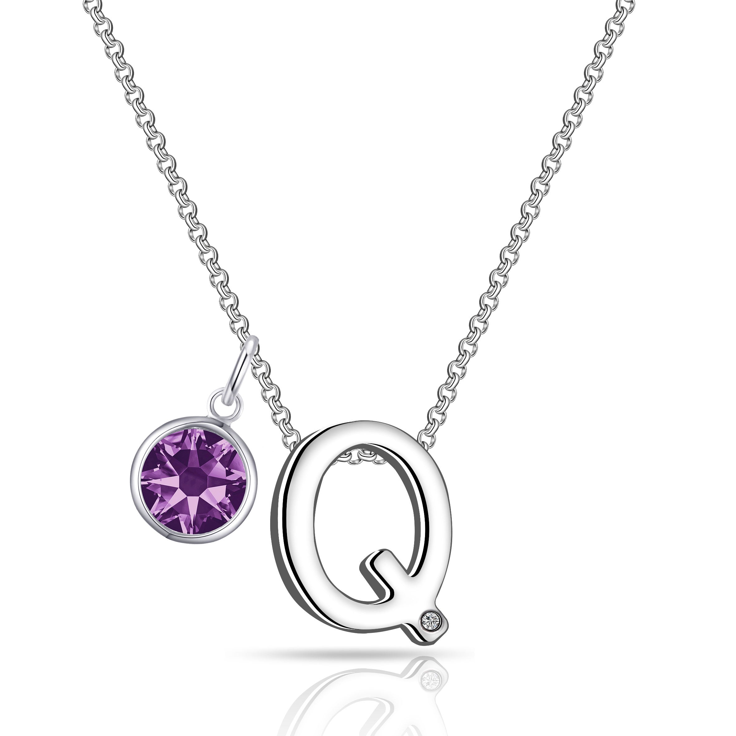 Birthstone Initial Necklace Letter Q Created with Zircondia® Crystals