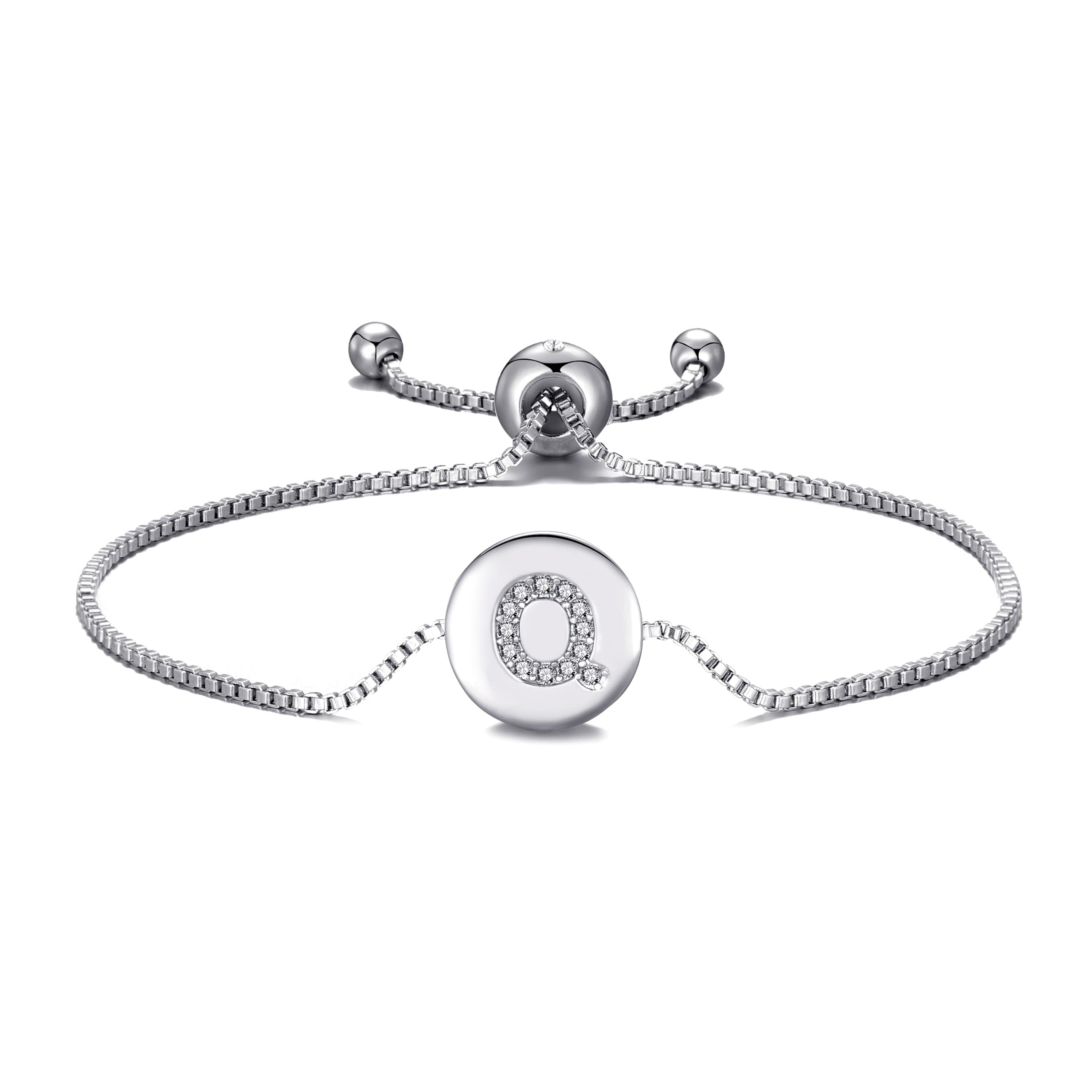 Initial Friendship Bracelet Letter Q Created with Zircondia® Crystals by Philip Jones Jewellery