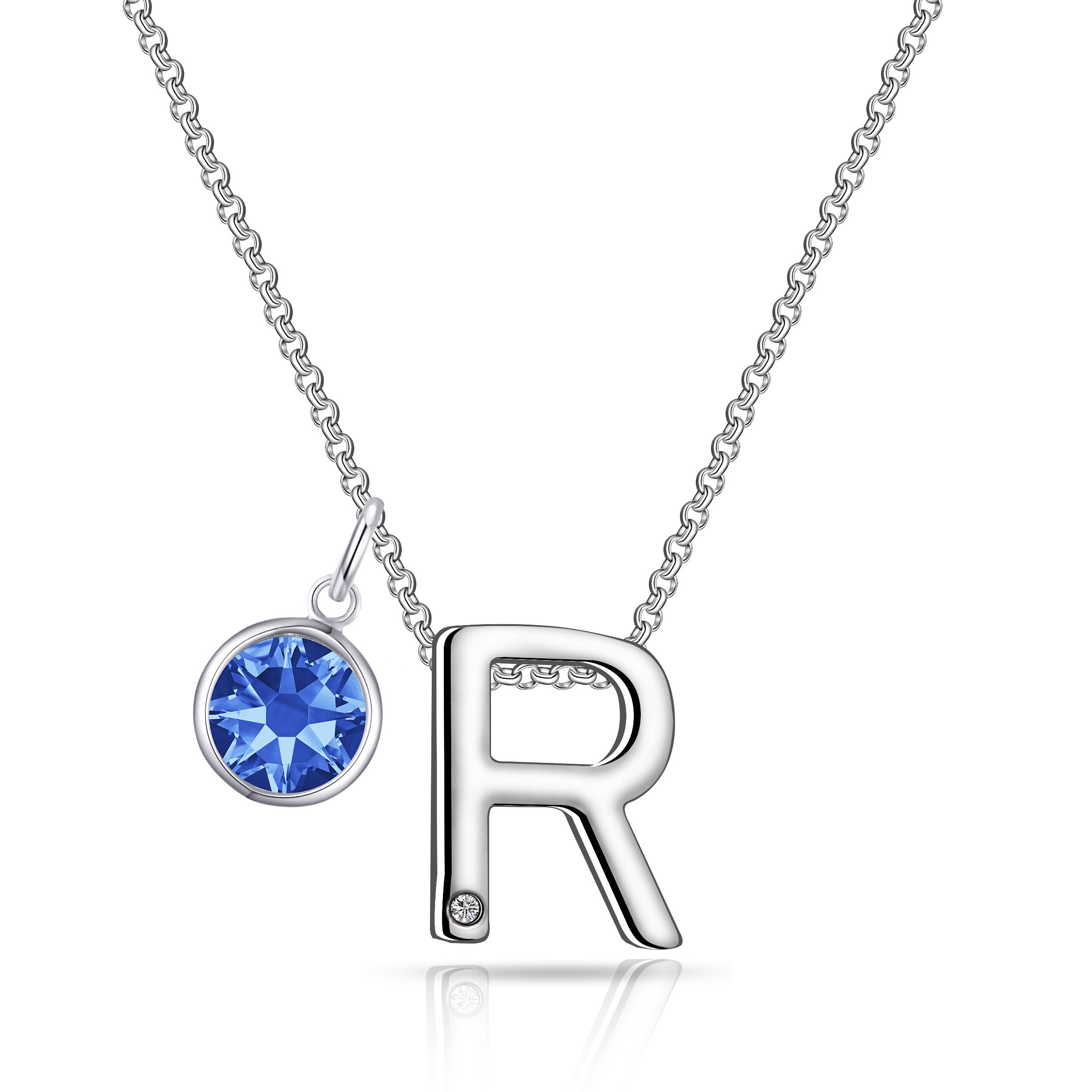 Birthstone Initial Necklace Letter R Created with Zircondia® Crystals