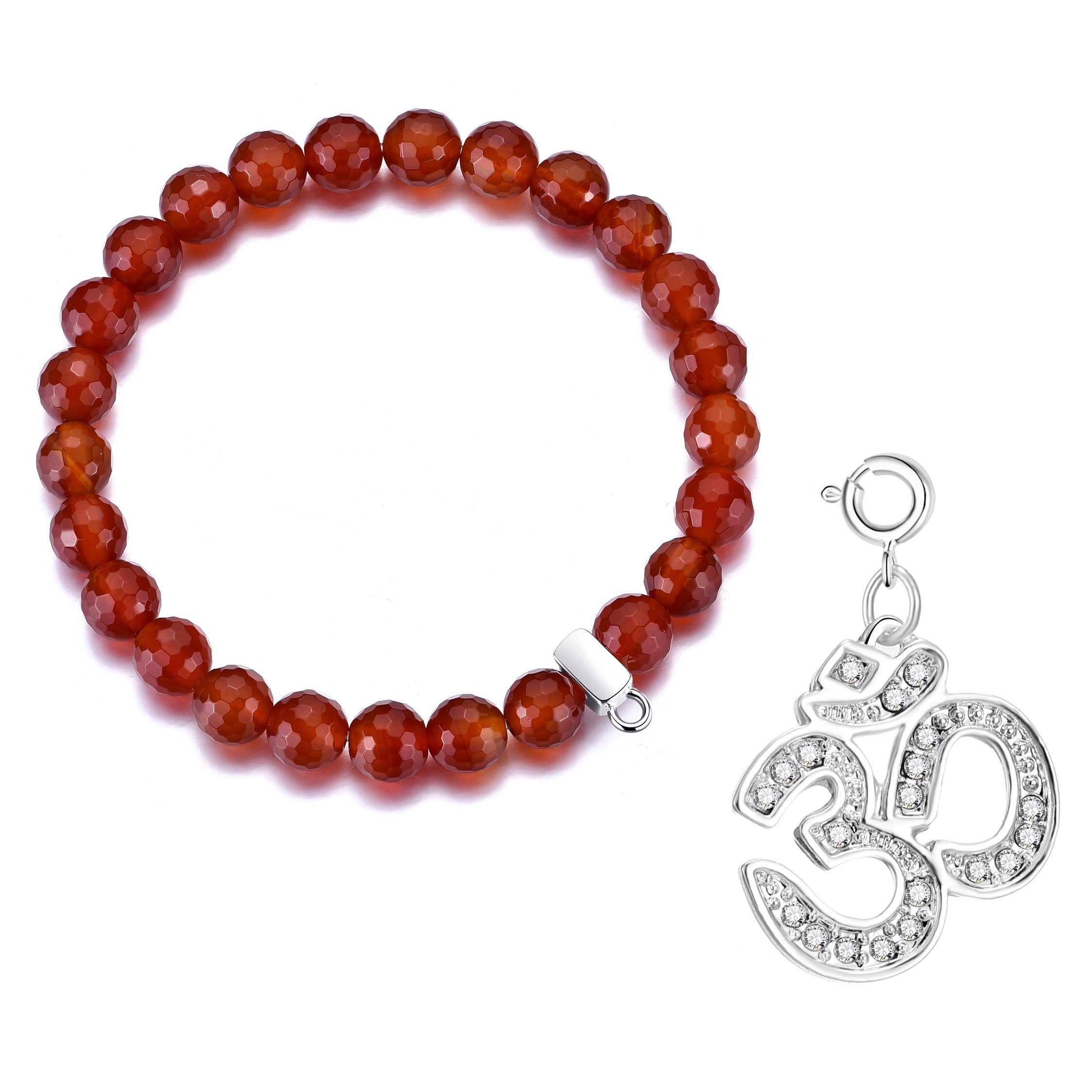 Faceted Carnelian Gemstone Stretch Bracelet with Charm Created with Zircondia® Crystals
