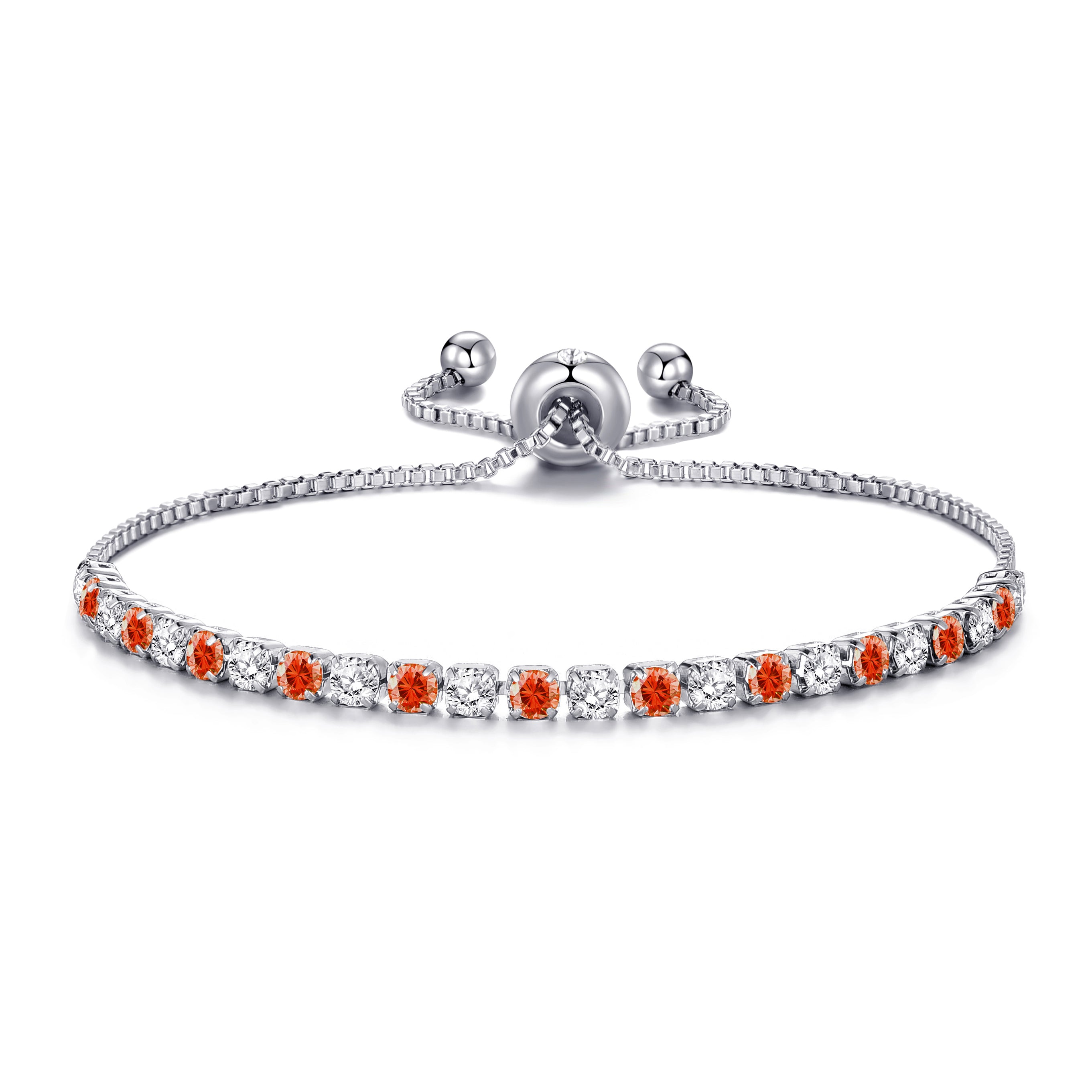 Silver Plated Adjustable Red Tennis Bracelet Created with Zircondia® Crystals by Philip Jones Jewellery