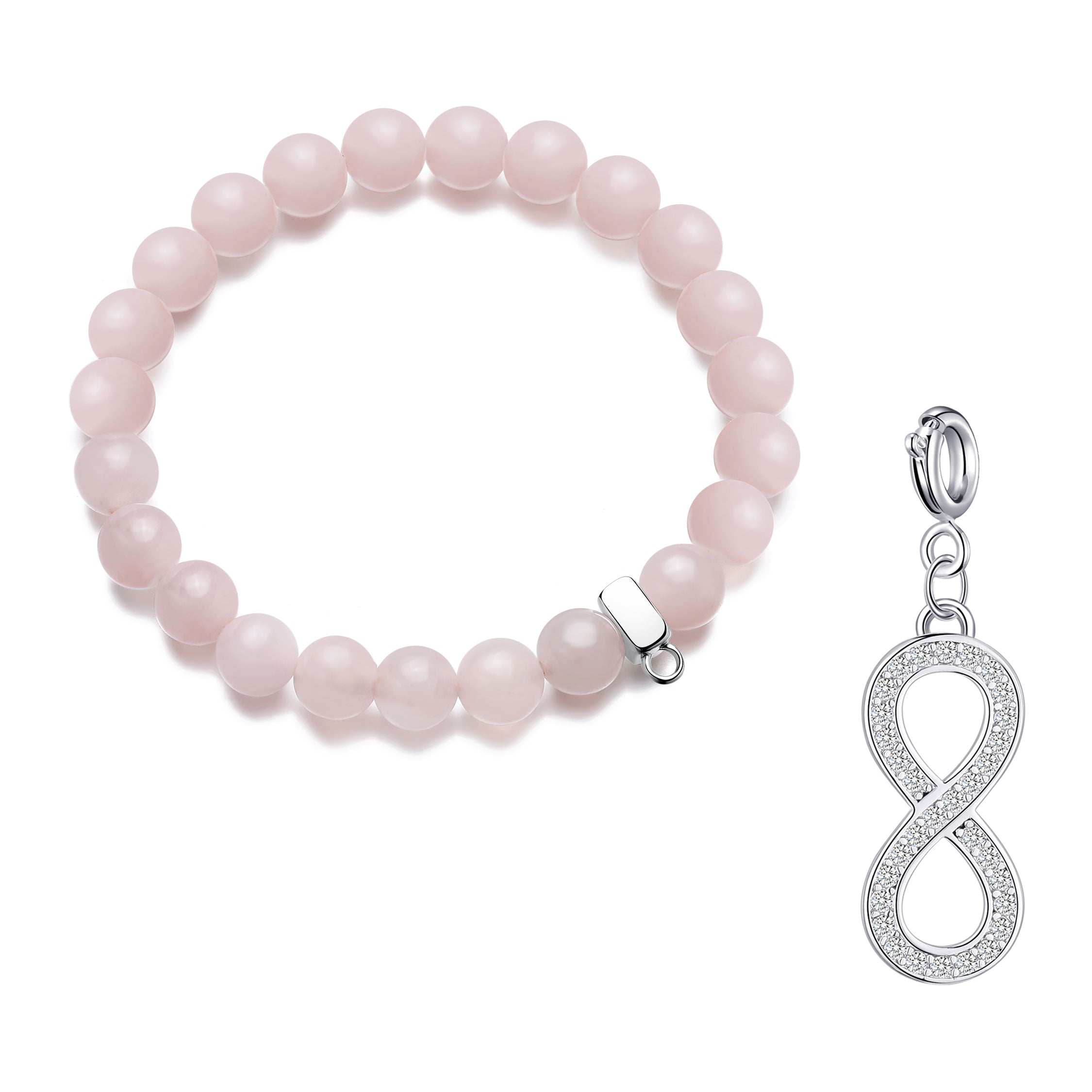 Rose Quartz Gemstone Stretch Bracelet with Charm Created with Zircondia® Crystals