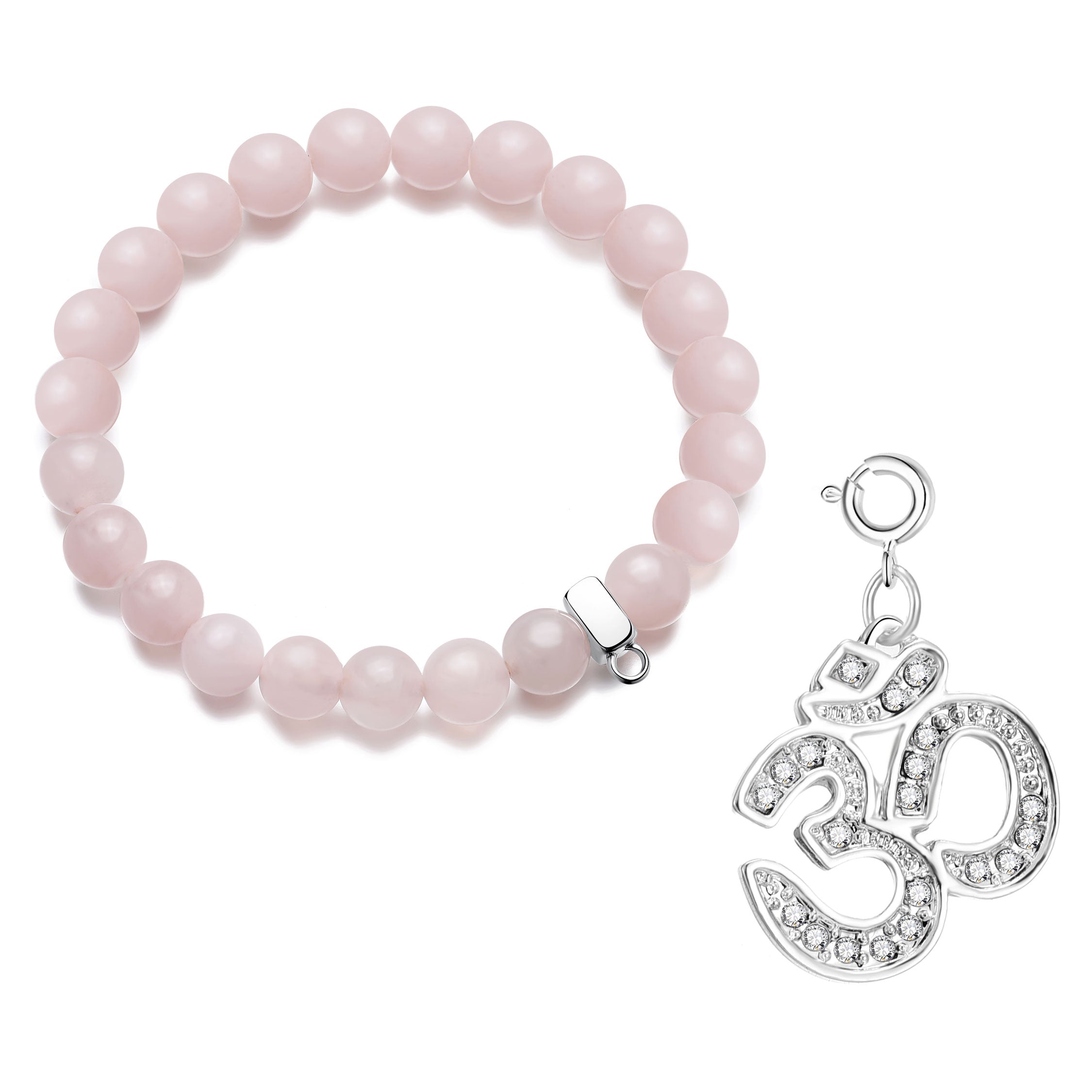 Rose Quartz Gemstone Stretch Bracelet with Charm Created with Zircondia® Crystals