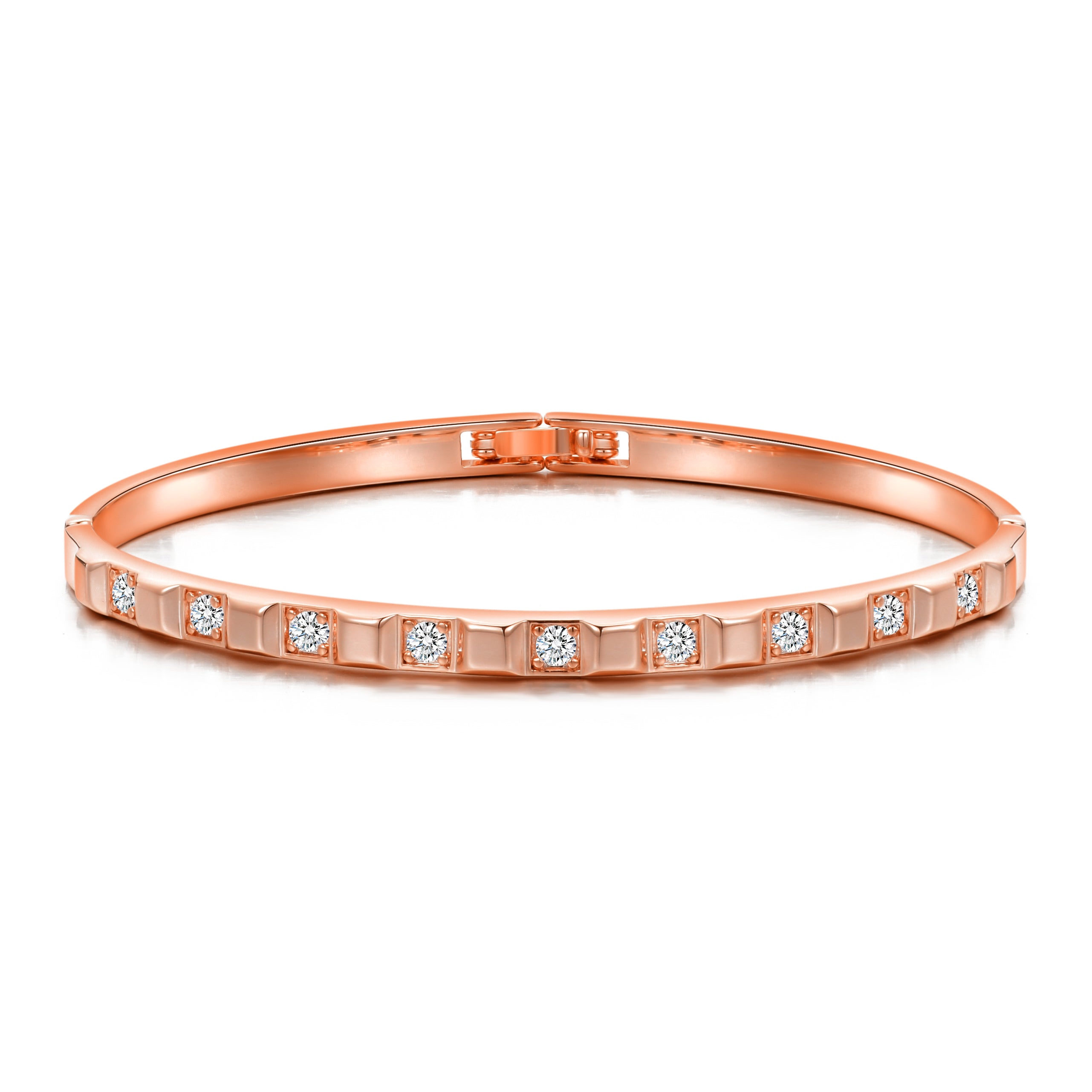 Rose Gold Plated Cubic Bangle Created with Zircondia® Crystals by Philip Jones Jewellery