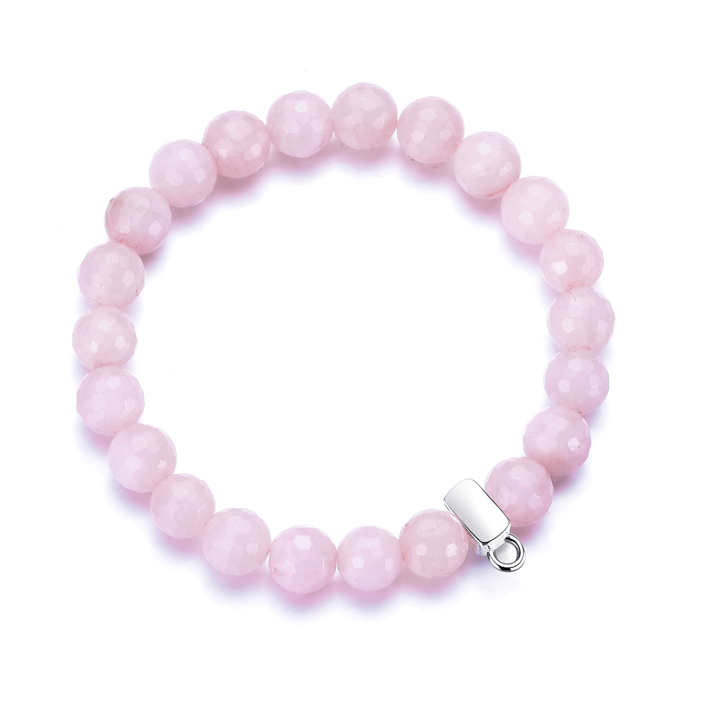Faceted Rose Quartz Gemstone Stretch Bracelet with Charm Created with Zircondia® Crystals