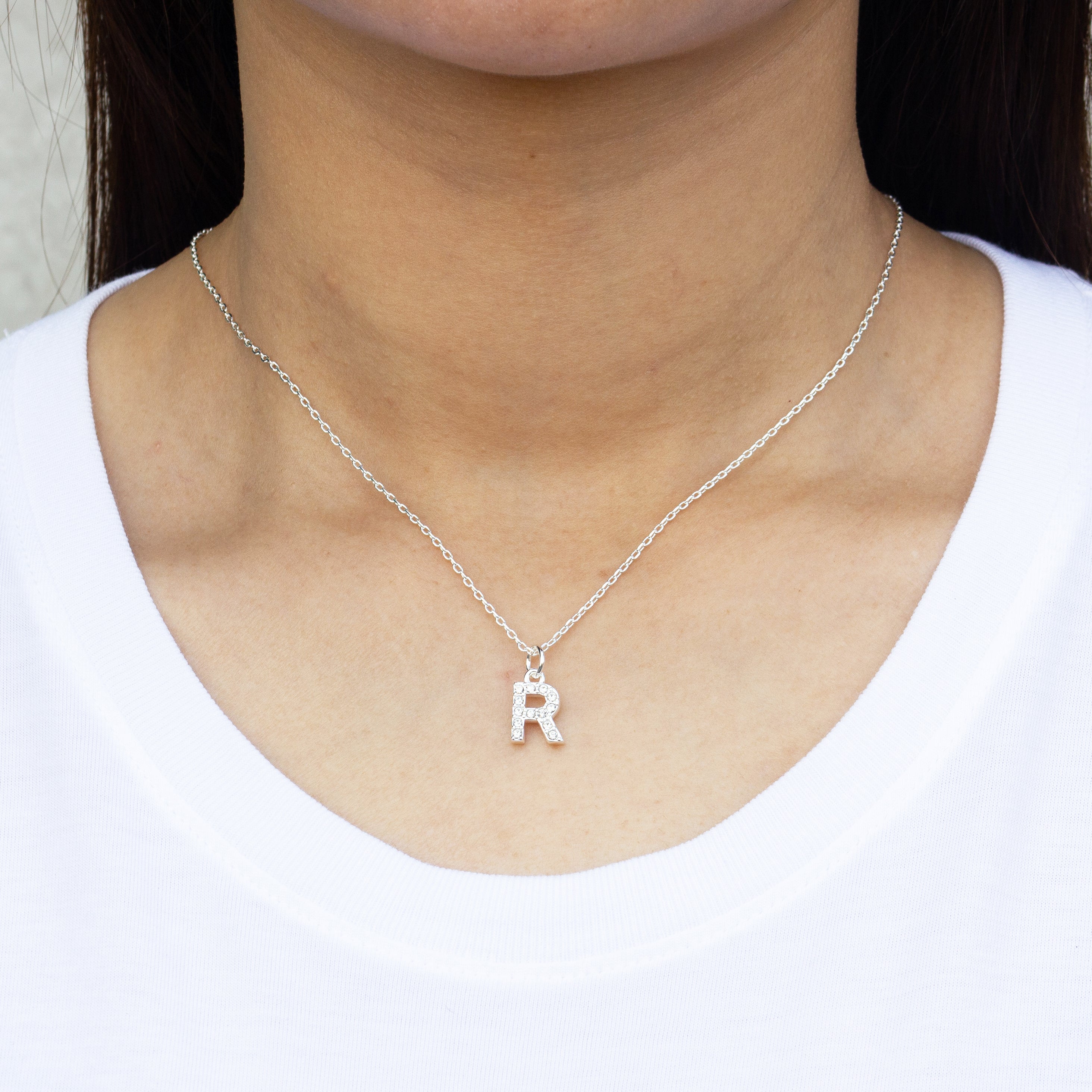 Pave Initial Necklace Letter R Created with Zircondia® Crystals