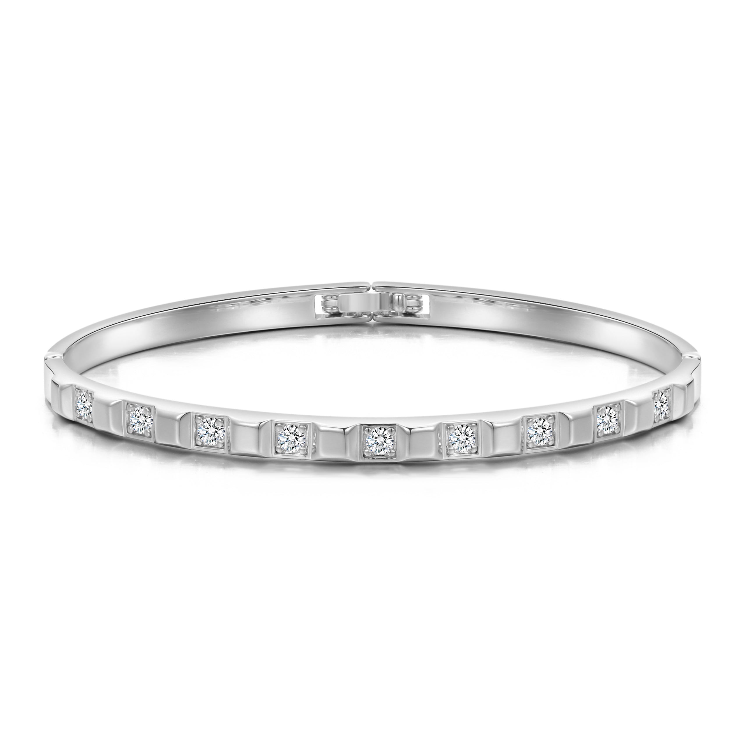 Silver Plated Cubic Bangle Created with Zircondia® Crystals