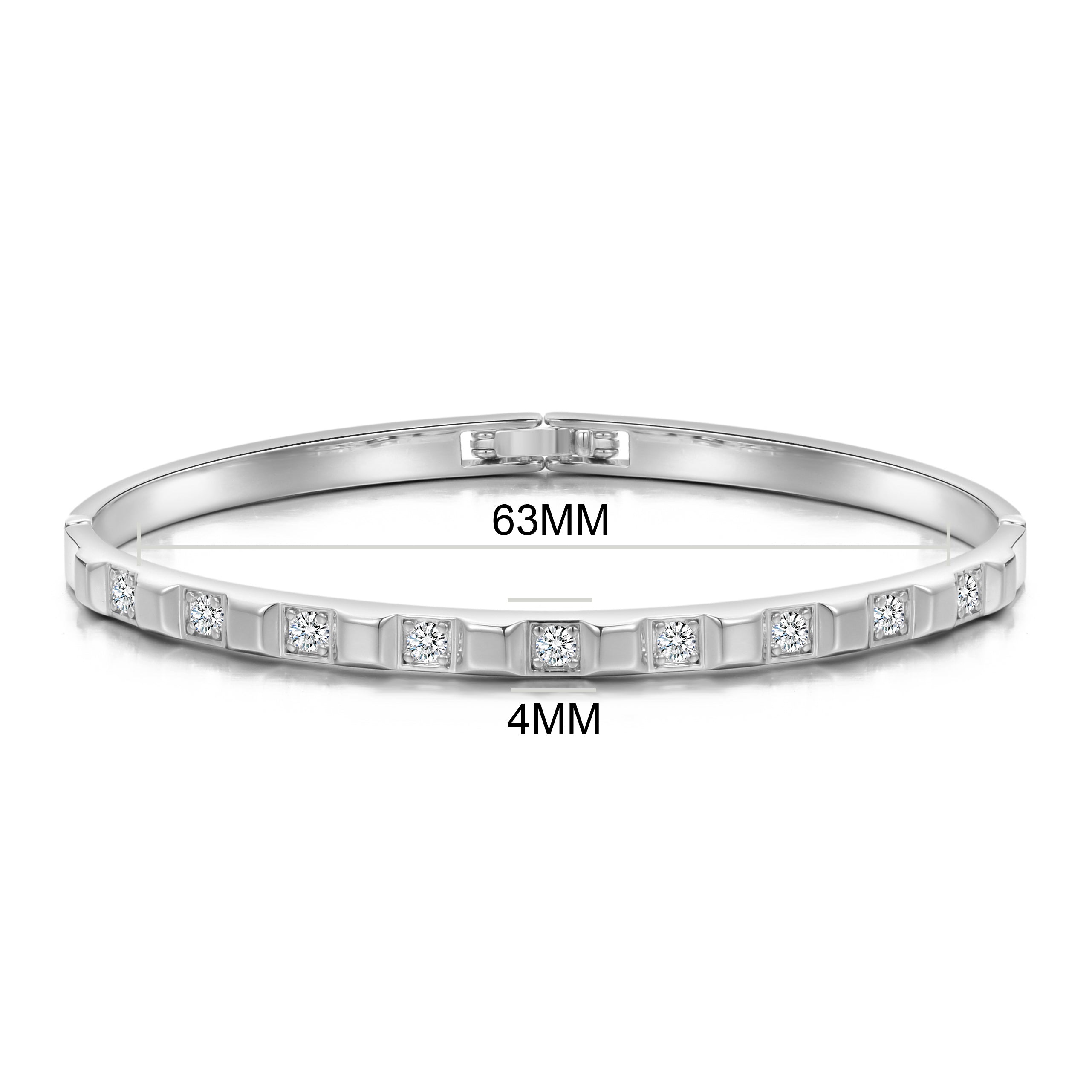 Silver Plated Cubic Bangle Created with Zircondia® Crystals
