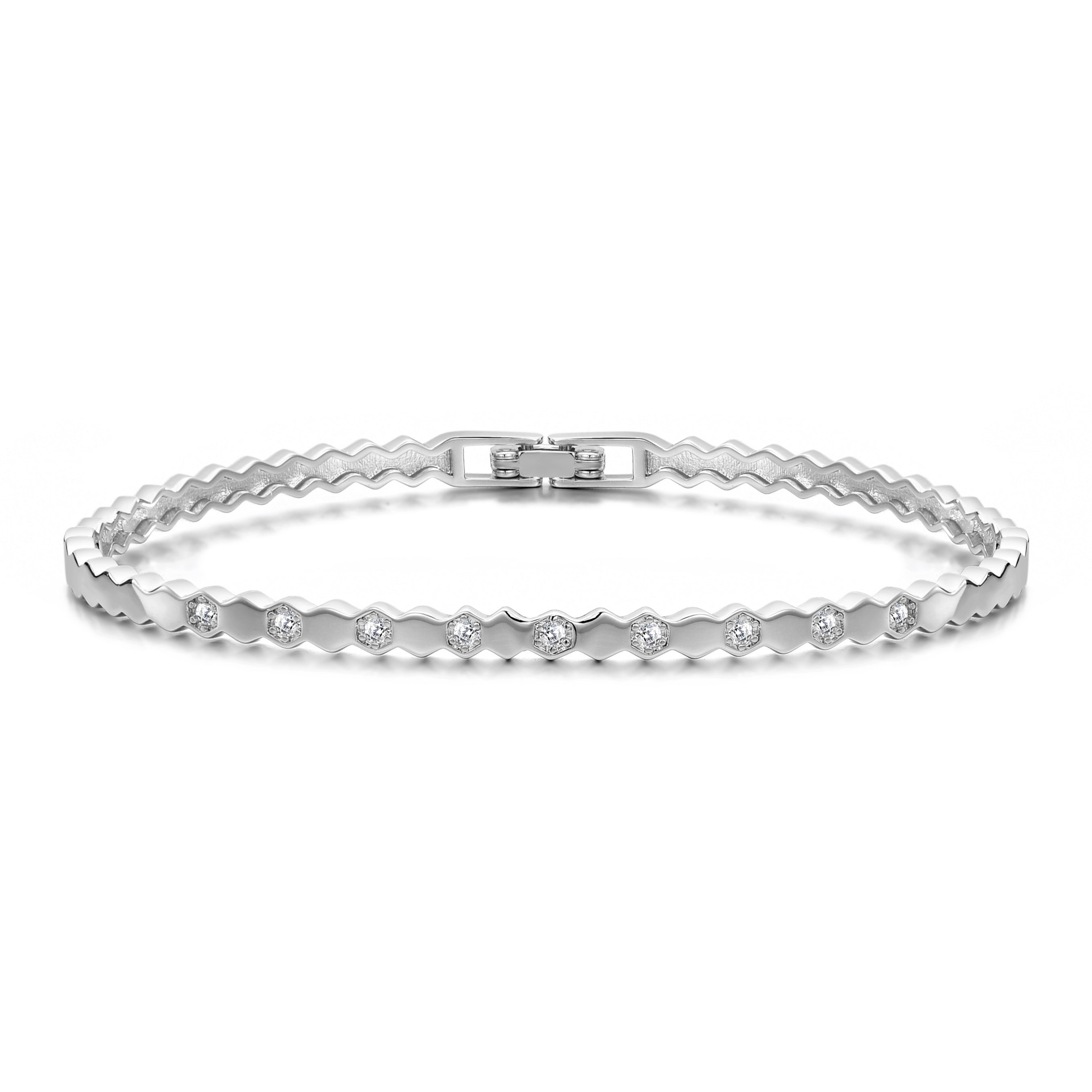 Silver Plated Honeycomb Bangle Created with Zircondia® Crystals by Philip Jones Jewellery