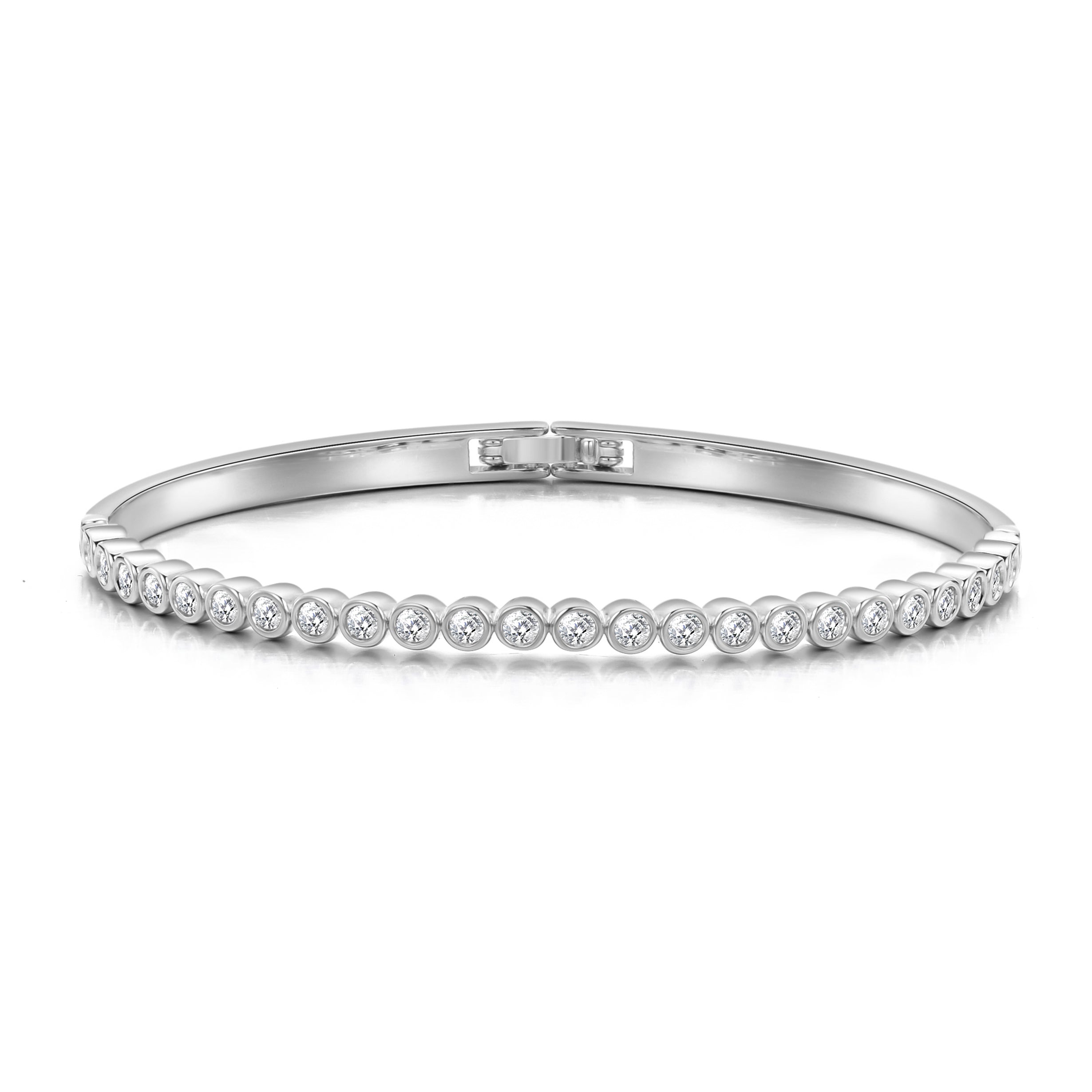 Silver Plated Tennis Bangle Created with Zircondia® Crystals by Philip Jones Jewellery