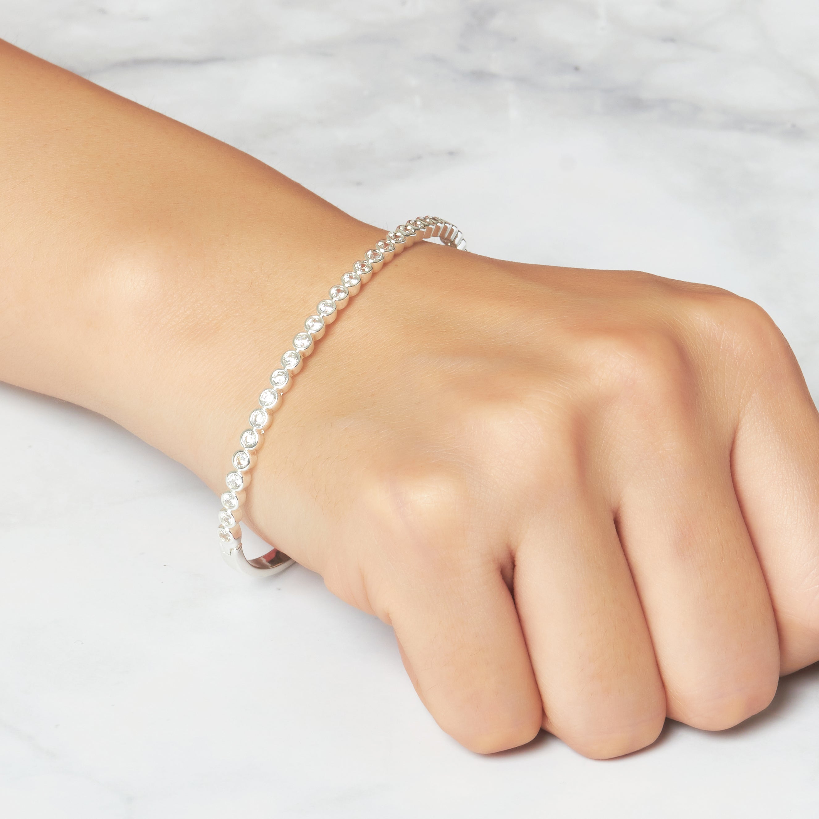 Silver Plated Tennis Bangle Created with Zircondia® Crystals