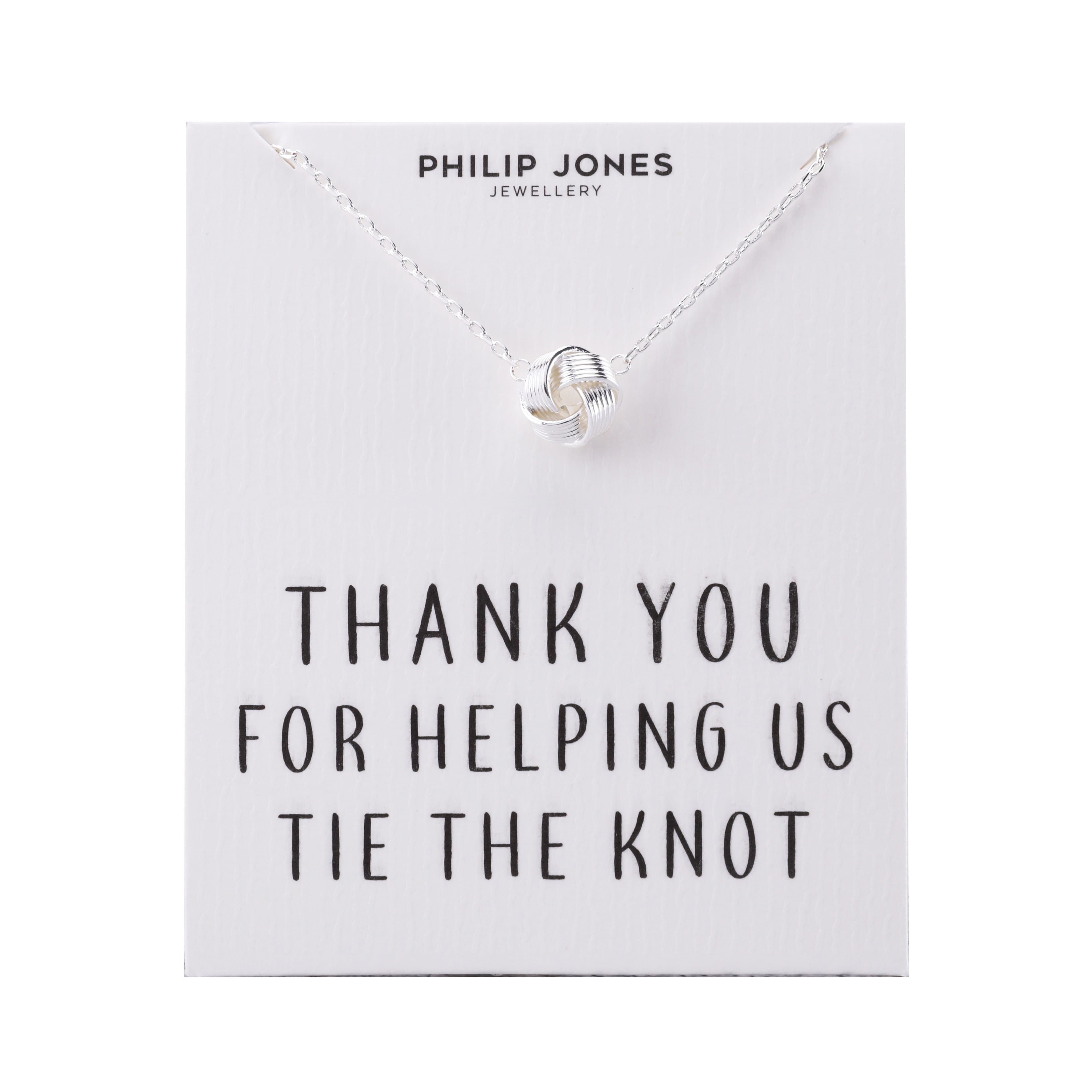 Silver Plated Thank You for Helping us Tie The Knot Necklace with Quote Card by Philip Jones Jewellery