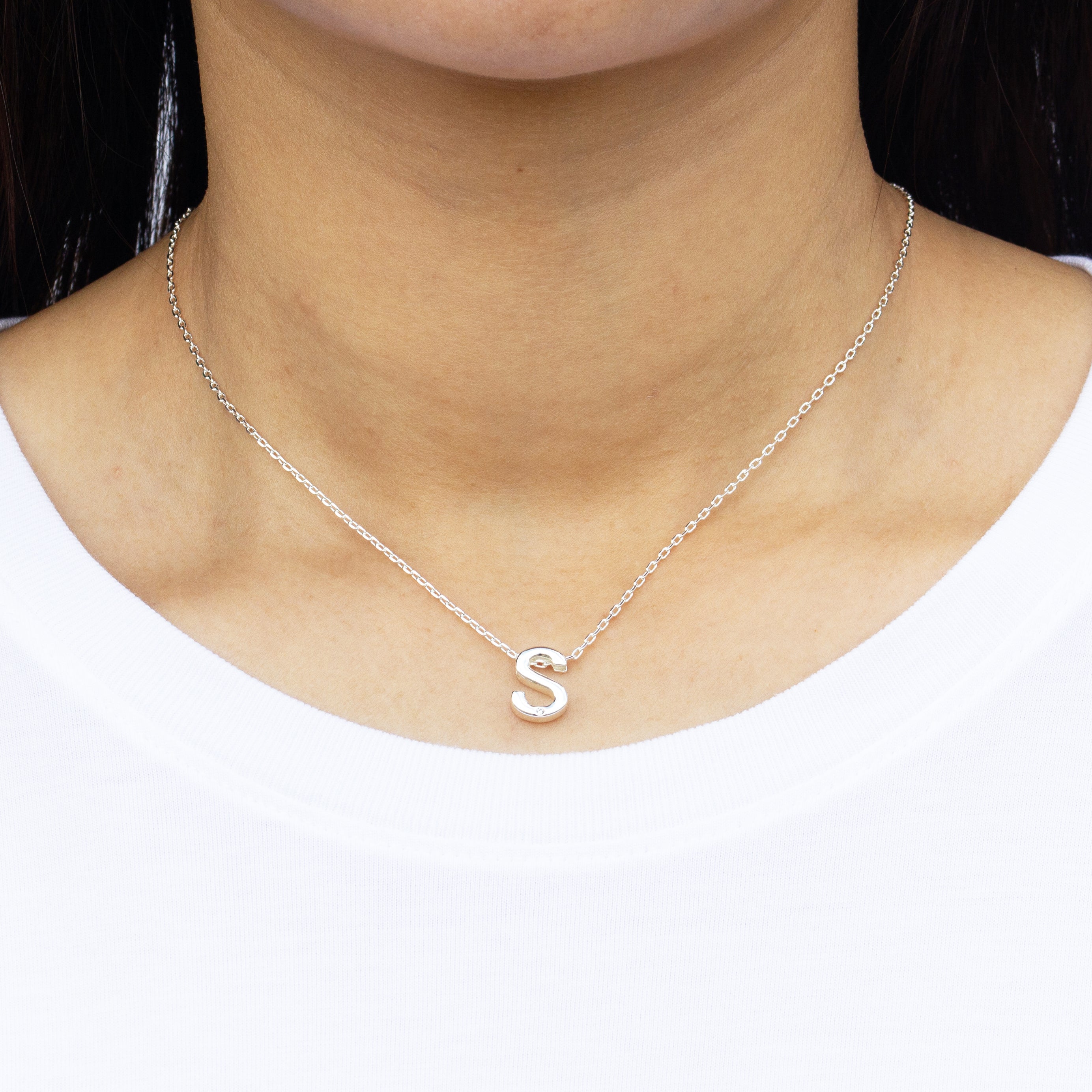 Initial Necklace Letter S Created with Zircondia® Crystals