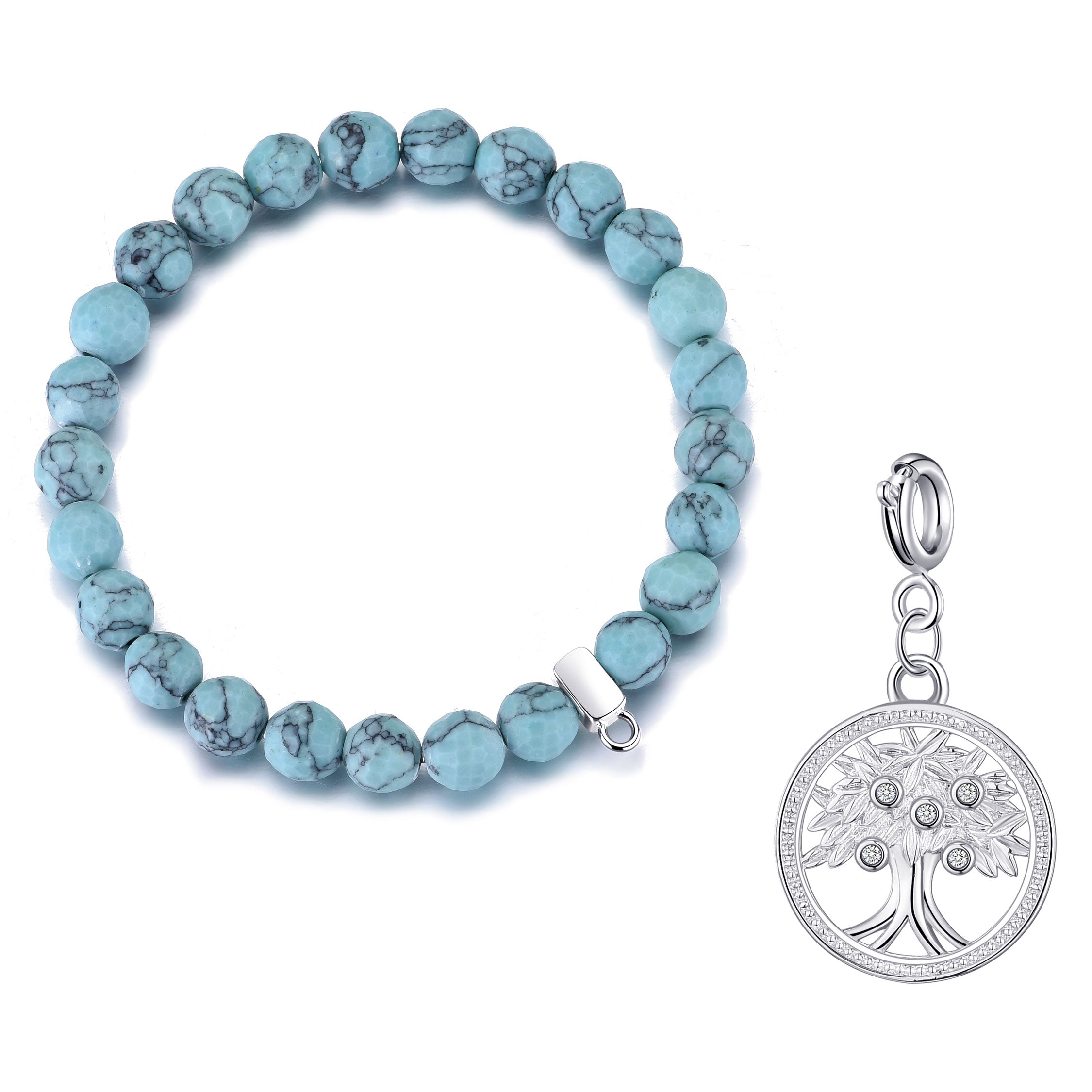Faceted Synthetic Turquoise Gemstone Bracelet with Charm Created with Zircondia® Crystals