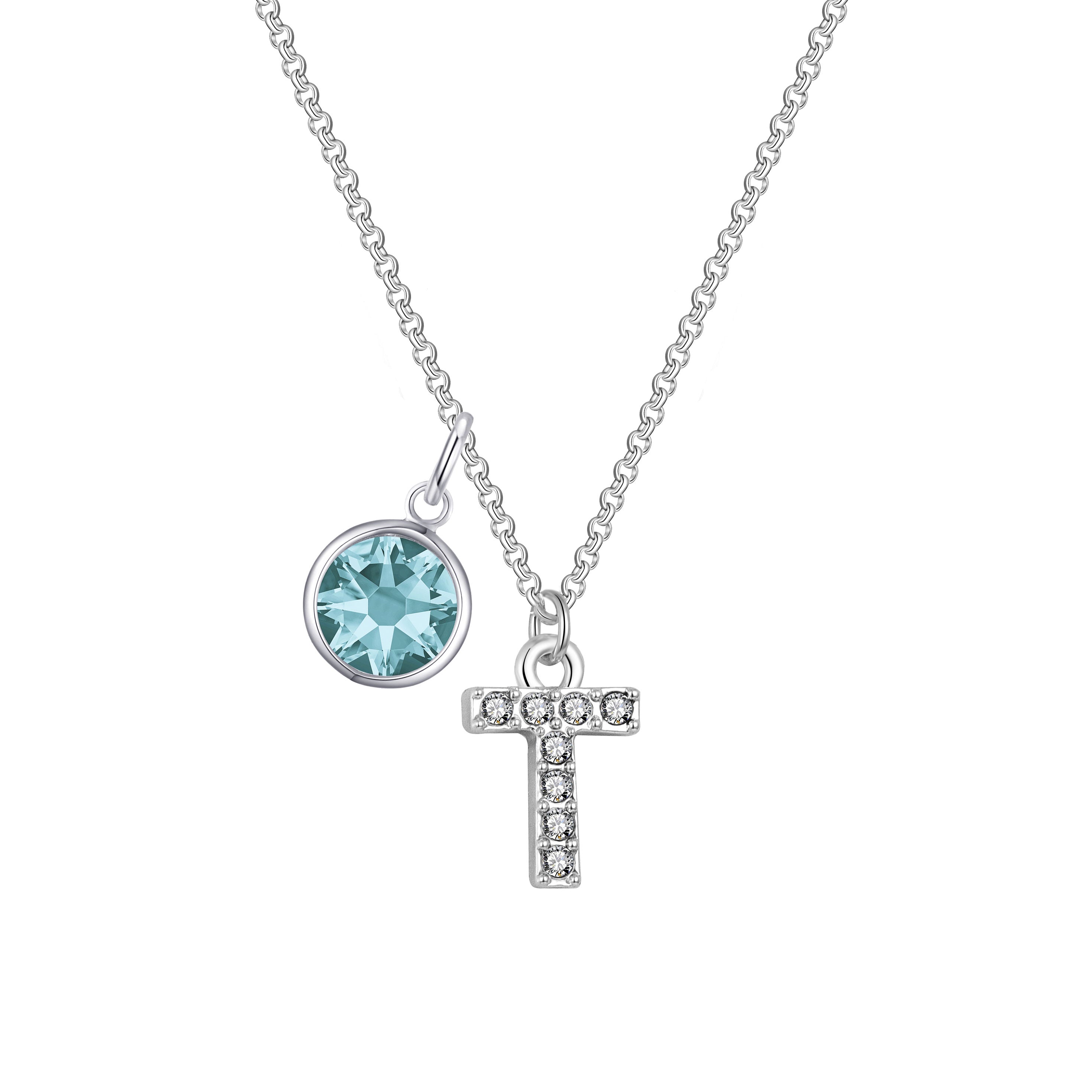 Birthstone Pave Initial Necklace Letter T Created with Zircondia® Crystals