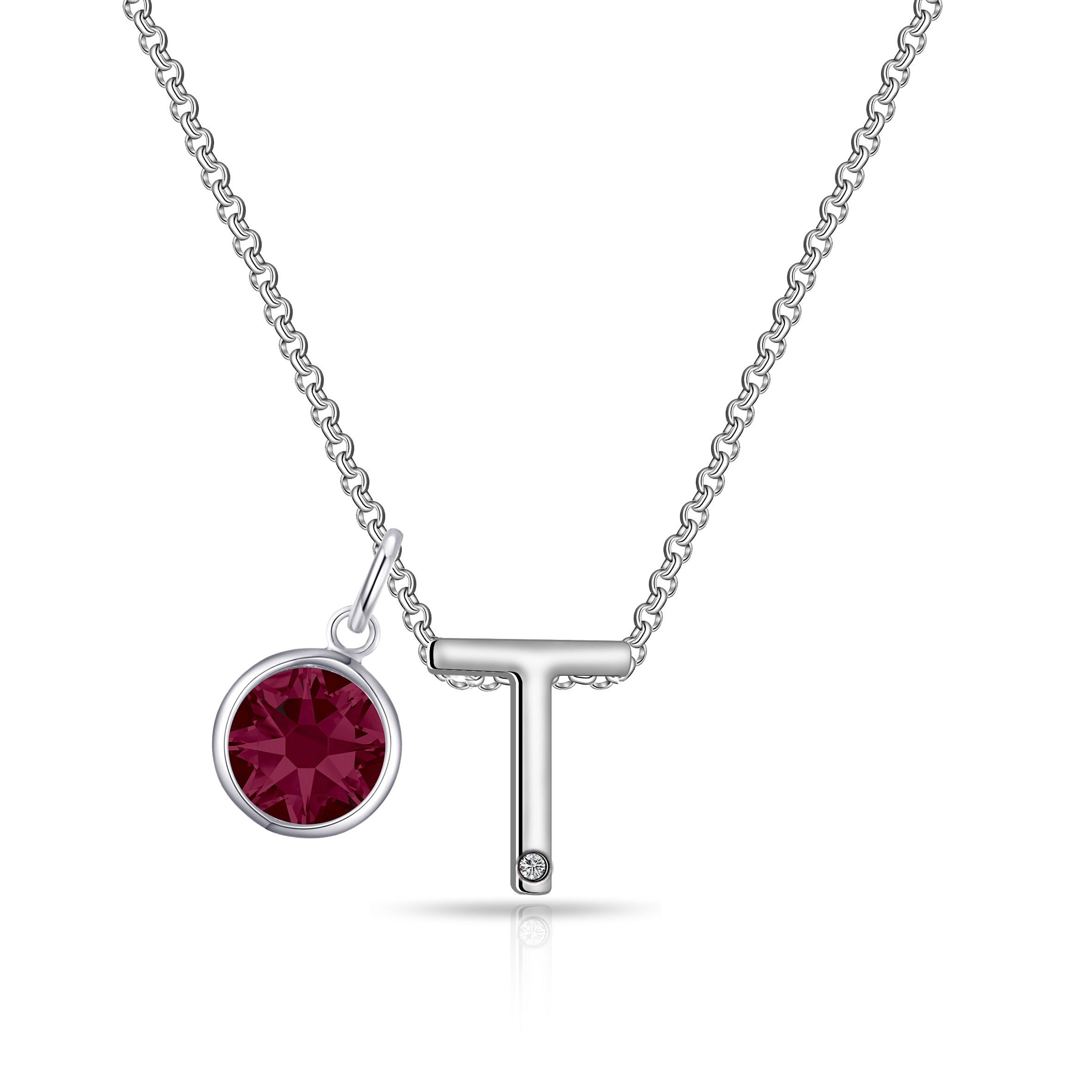 Birthstone Initial Necklace Letter T Created with Zircondia® Crystals