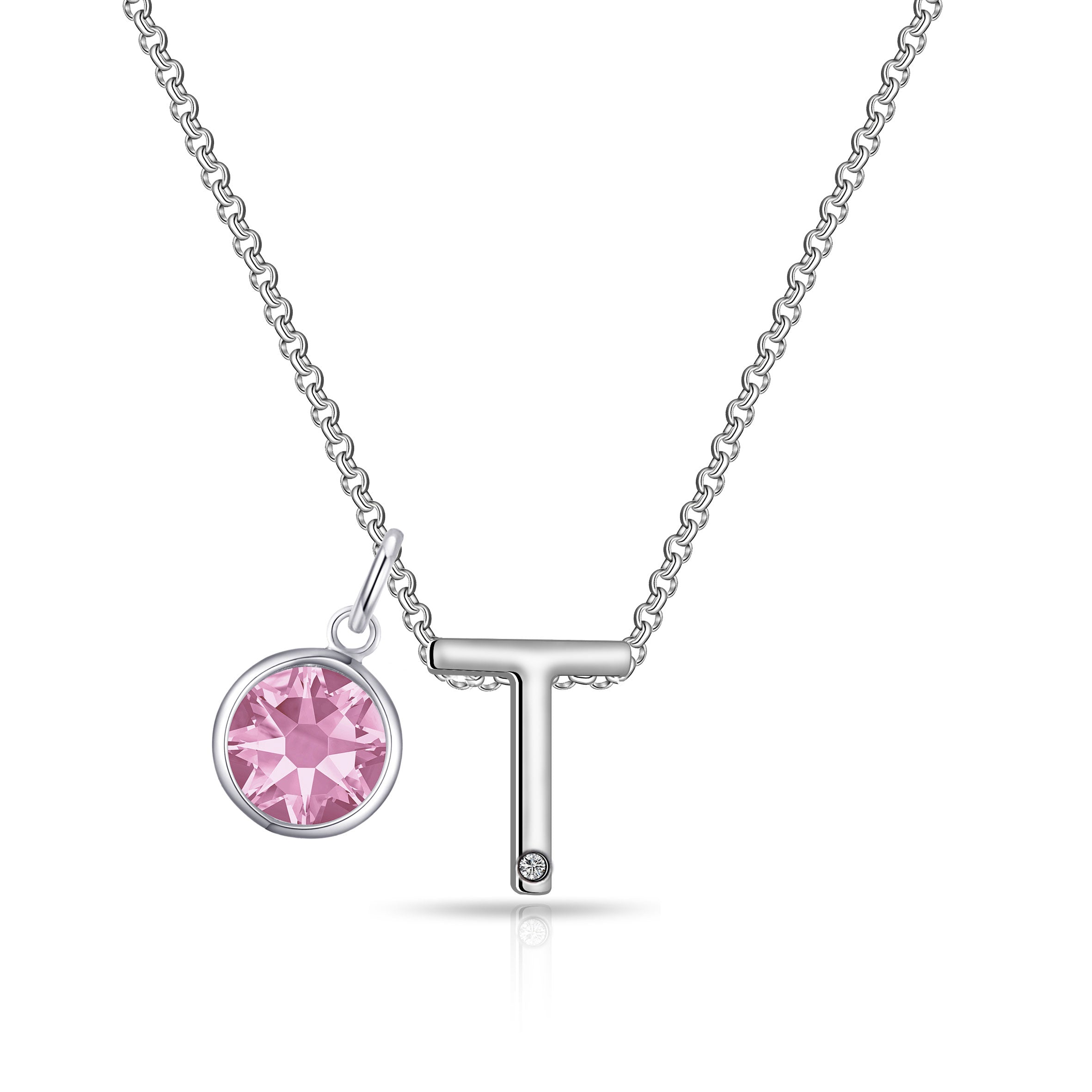 Birthstone Initial Necklace Letter T Created with Zircondia® Crystals