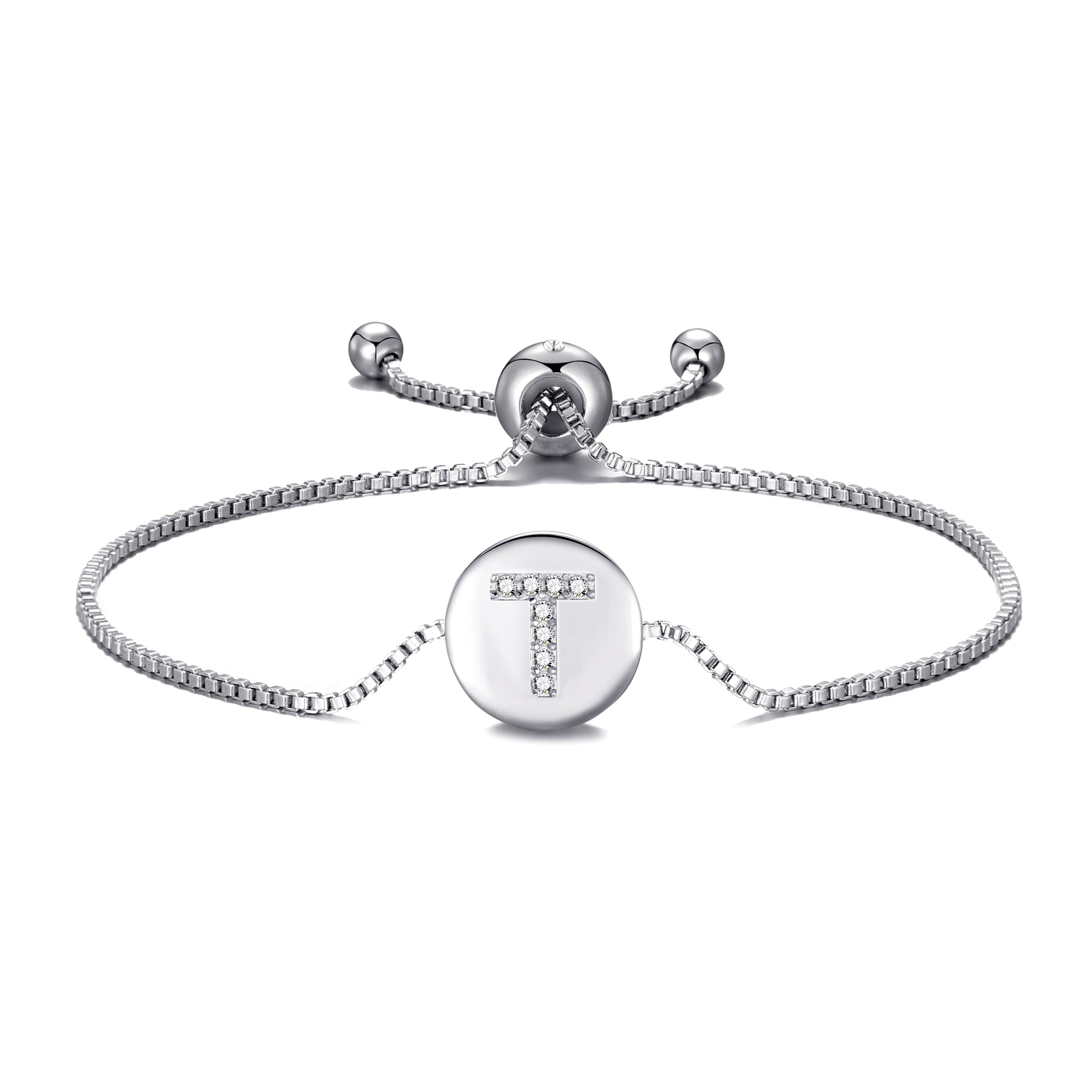 Initial Friendship Bracelet Letter T Created with Zircondia® Crystals by Philip Jones Jewellery