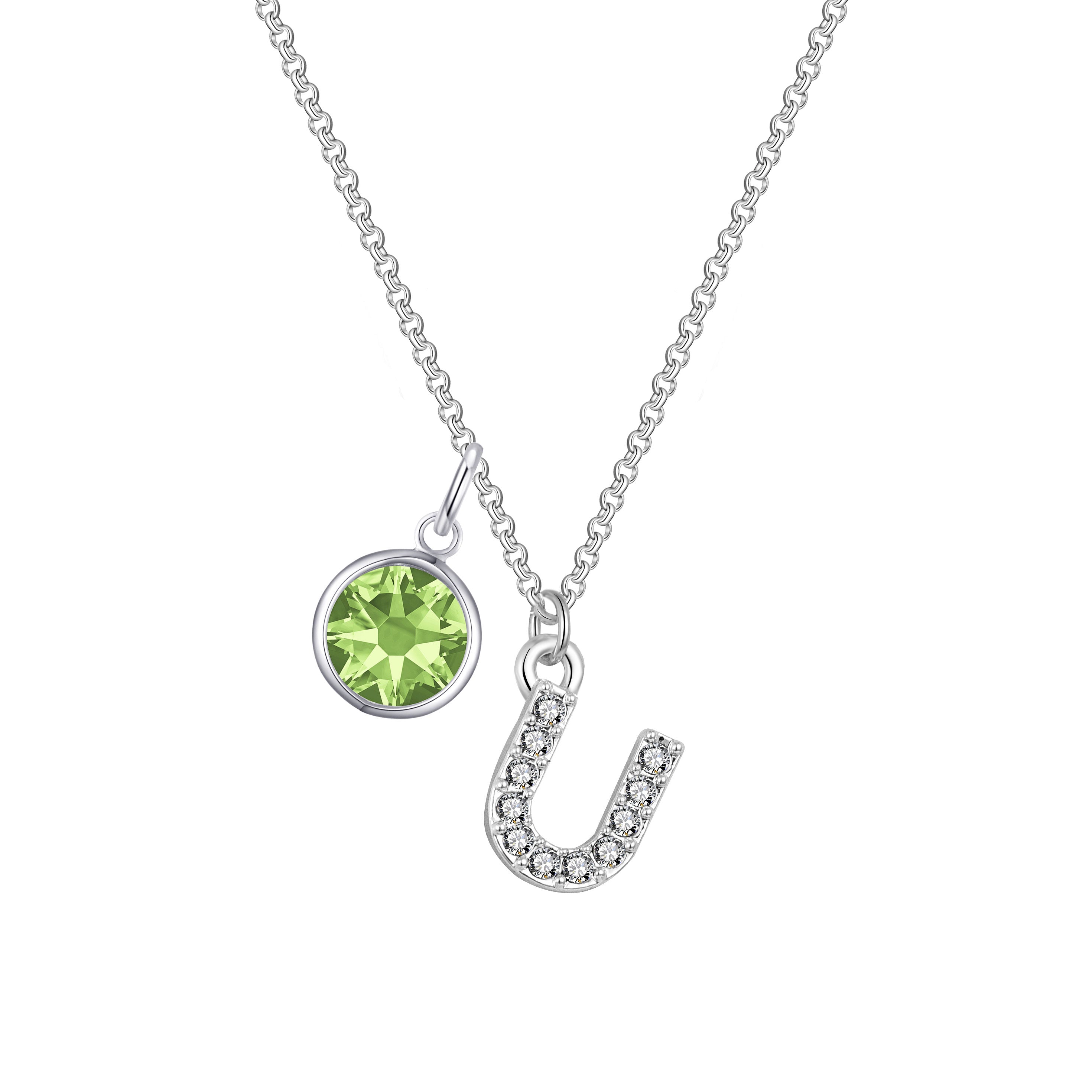 Birthstone Pave Initial Necklace Letter U Created with Zircondia® Crystals