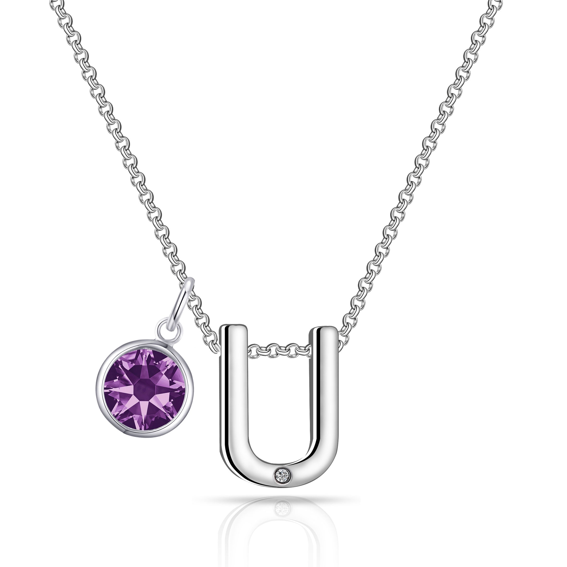Birthstone Initial Necklace Letter U Created with Zircondia® Crystals