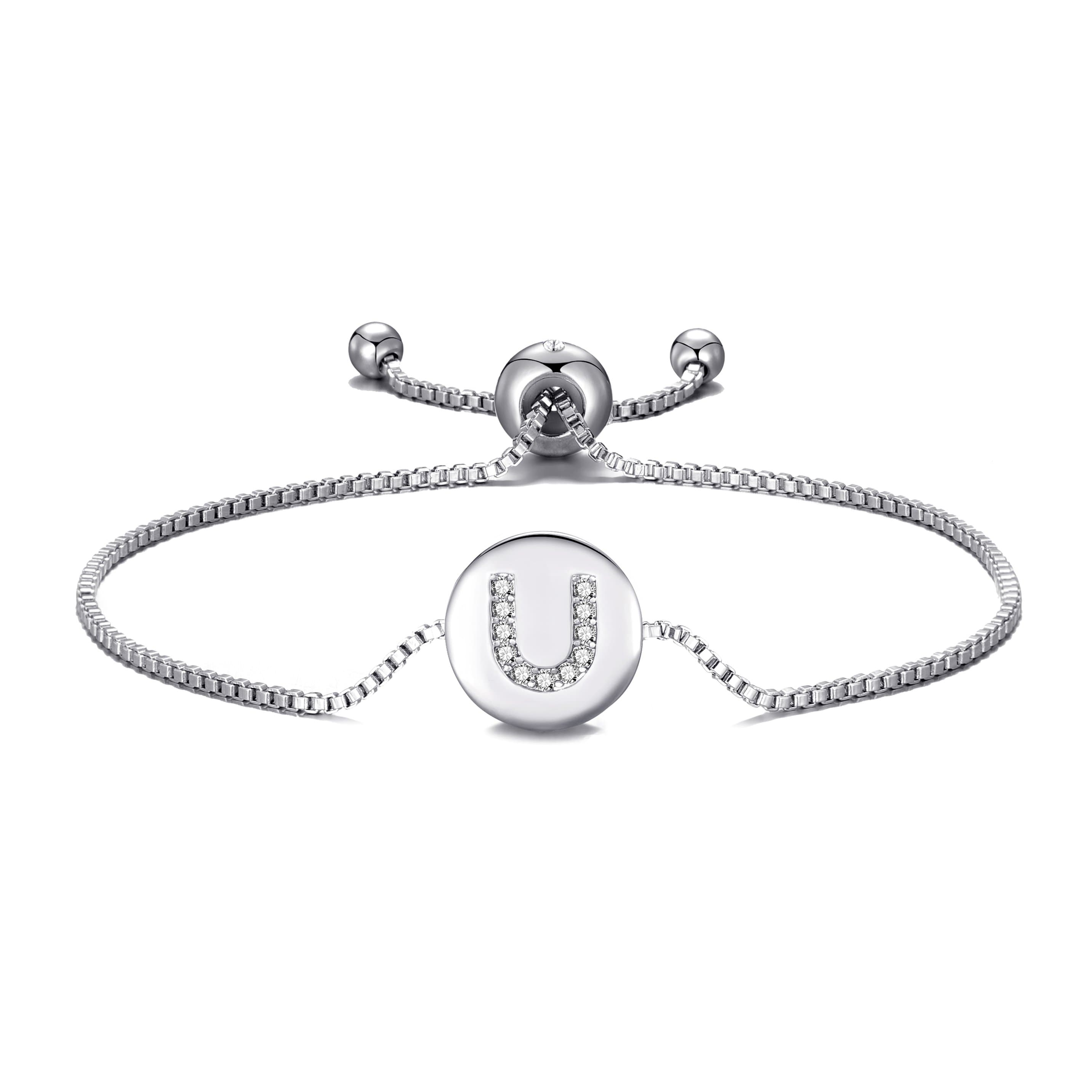 Initial Friendship Bracelet Letter U Created with Zircondia® Crystals by Philip Jones Jewellery