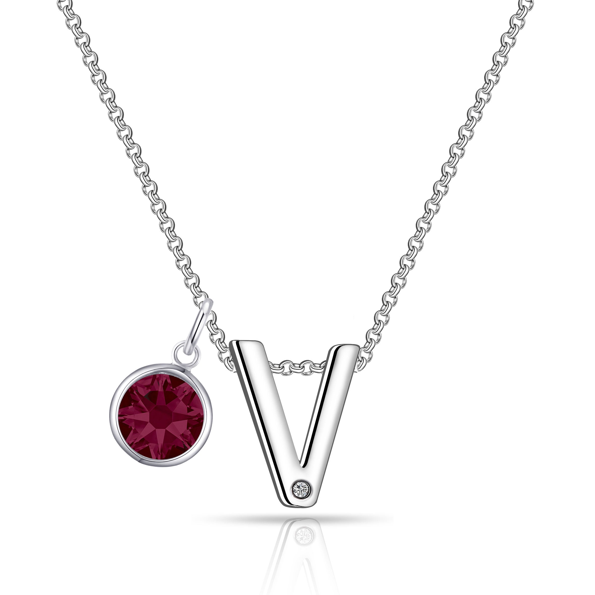Birthstone Initial Necklace Letter V Created with Zircondia® Crystals