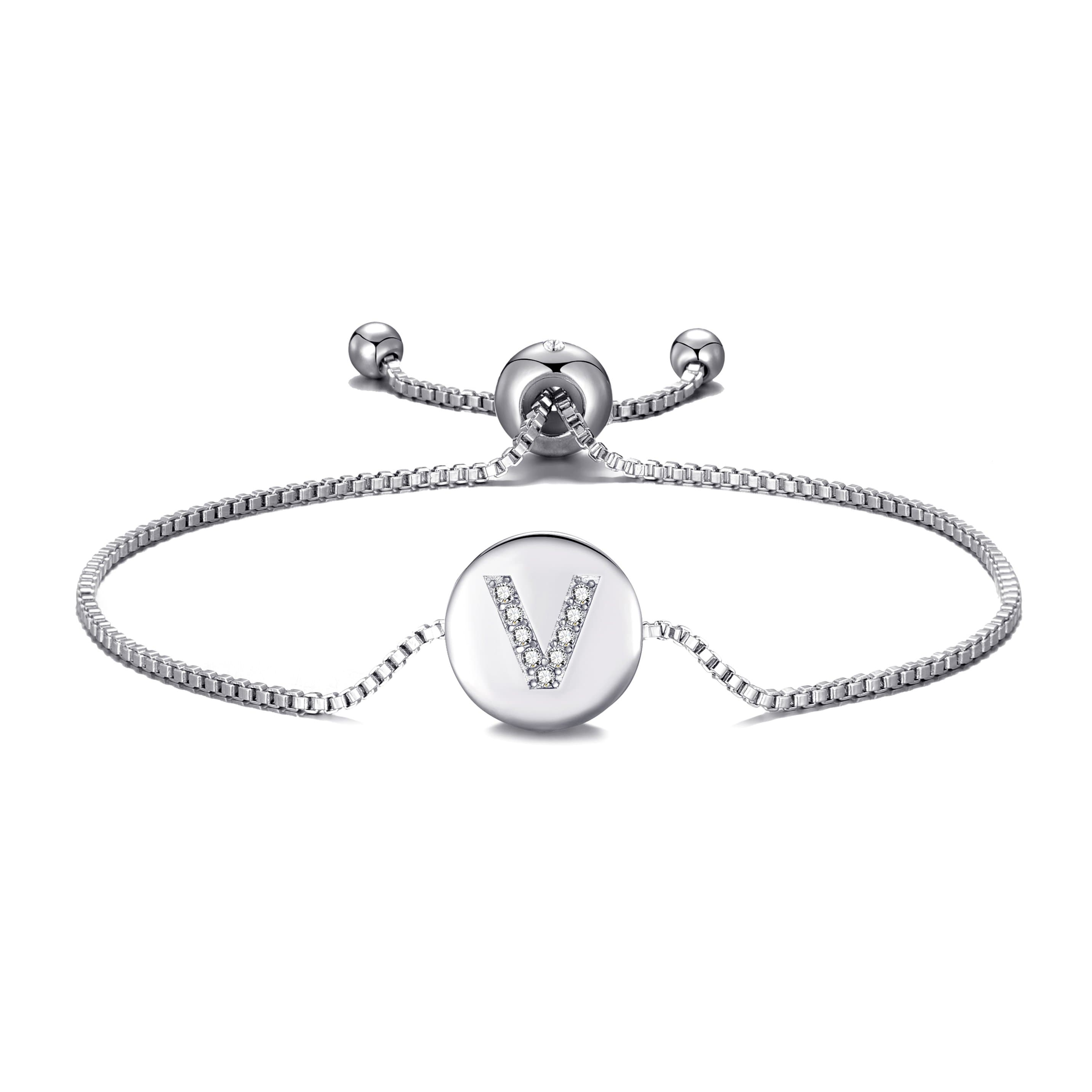 Initial Friendship Bracelet Letter V Created with Zircondia® Crystals by Philip Jones Jewellery